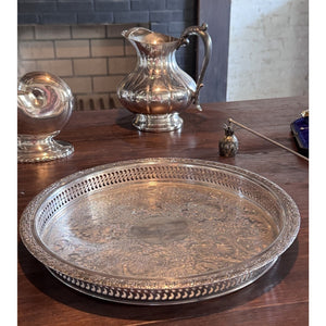 Silverplate Gallery Tray 12” Round Camelot Pattern IS Silver Ornate Serving Tray
