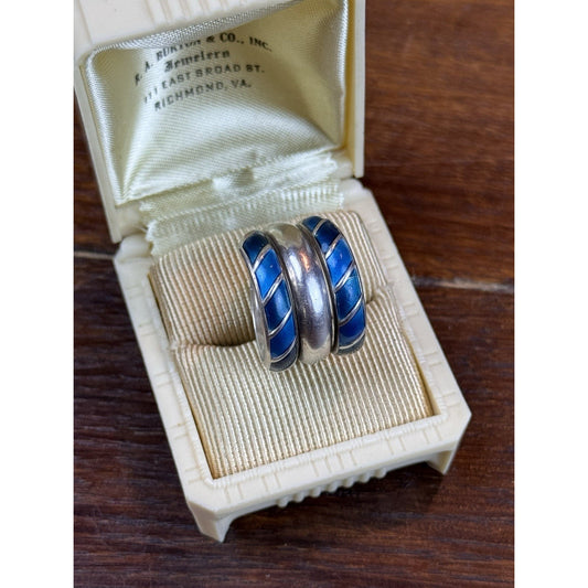 Vintage David Andersen Sterling Silver Blue Enamel Ring Size 6.5 Norway READ‼️