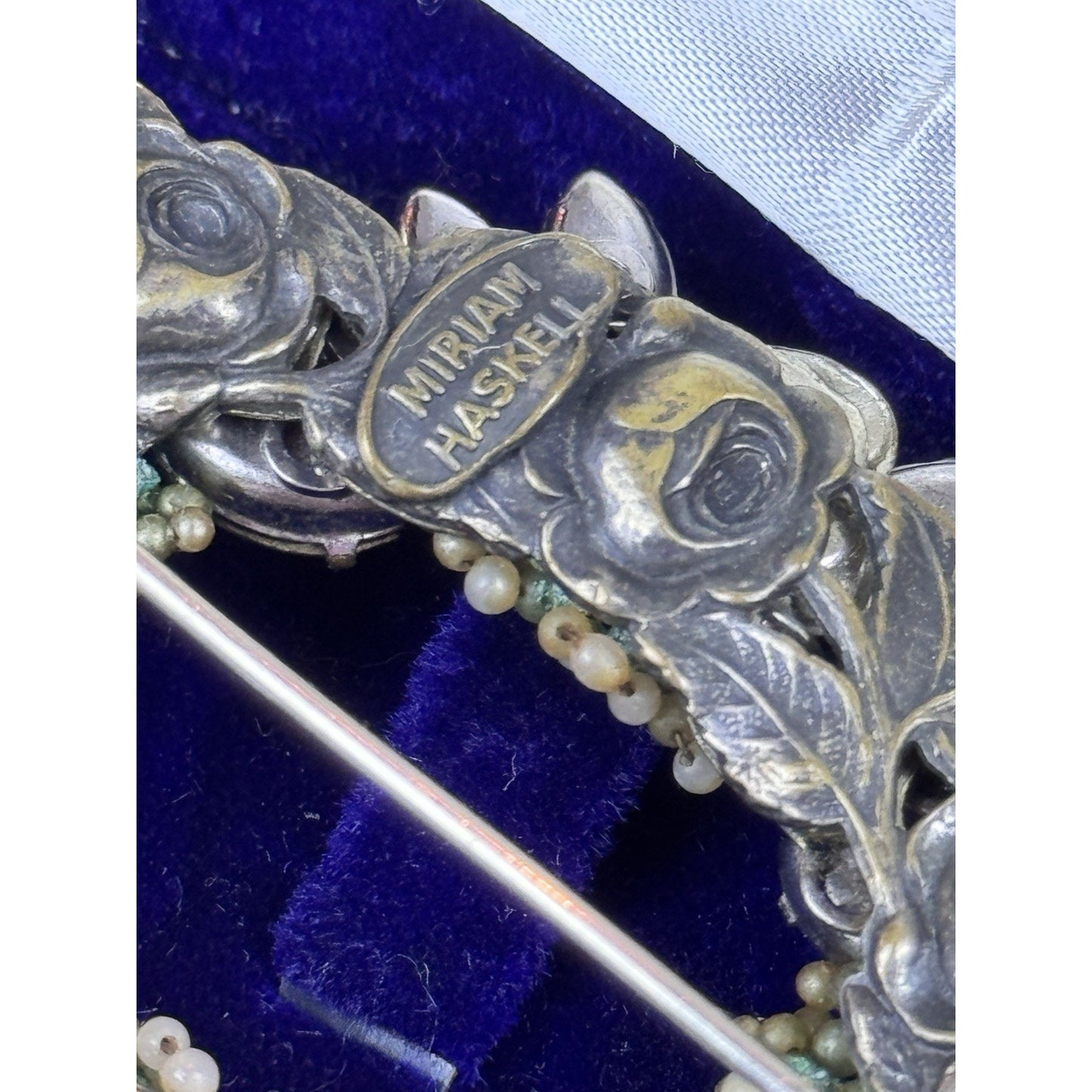 VTG Miriam Haskell Brooch Rhinestone Seed Pearl Floral Wreath Signed 3” READ‼️