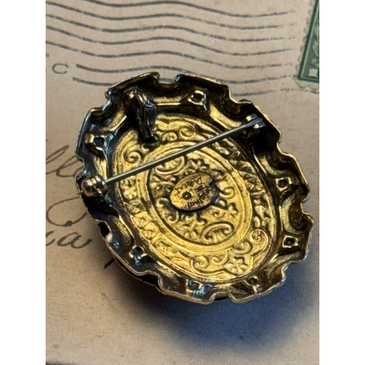 Original by Robert Victorian Revival Black & White Glass Cameo Brooch Pendant