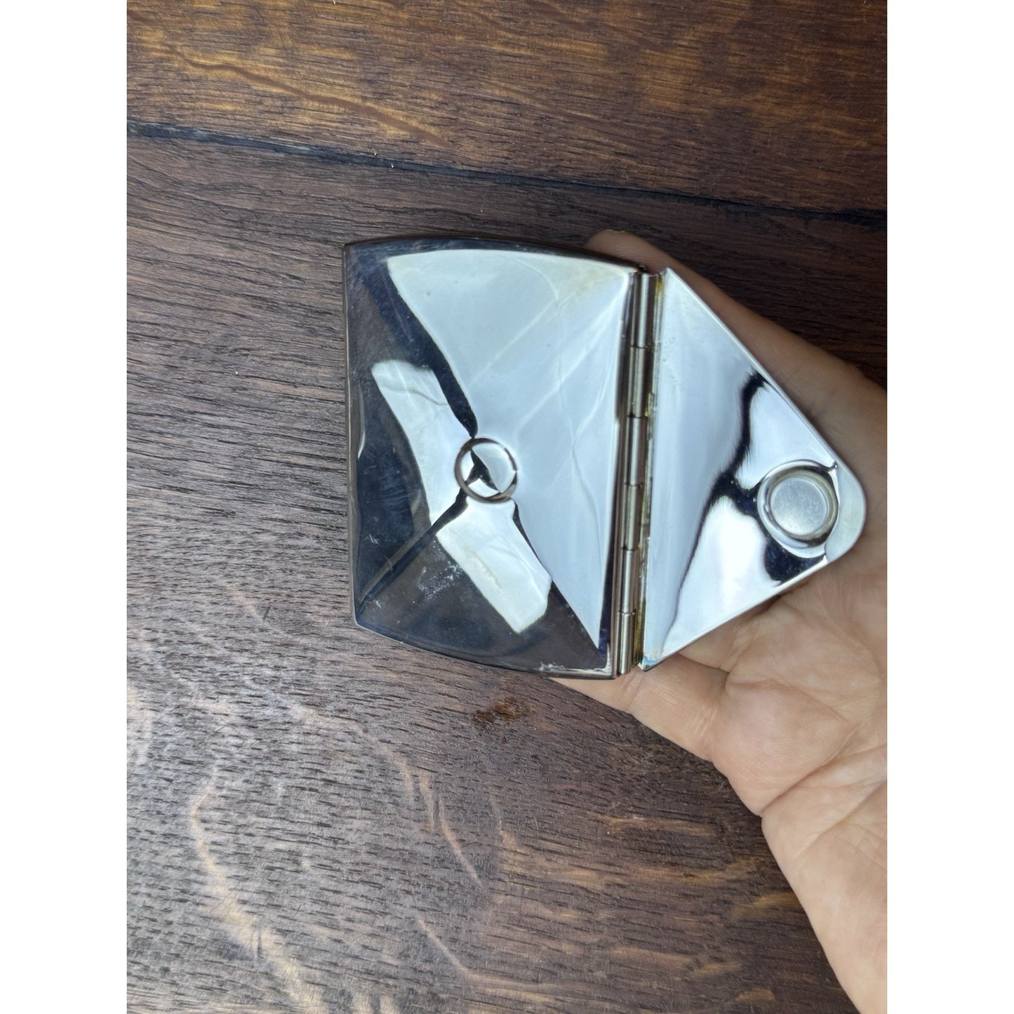 Vintage Silverplate Envelope Pocket Mirror Folding Compact Travel Mirror