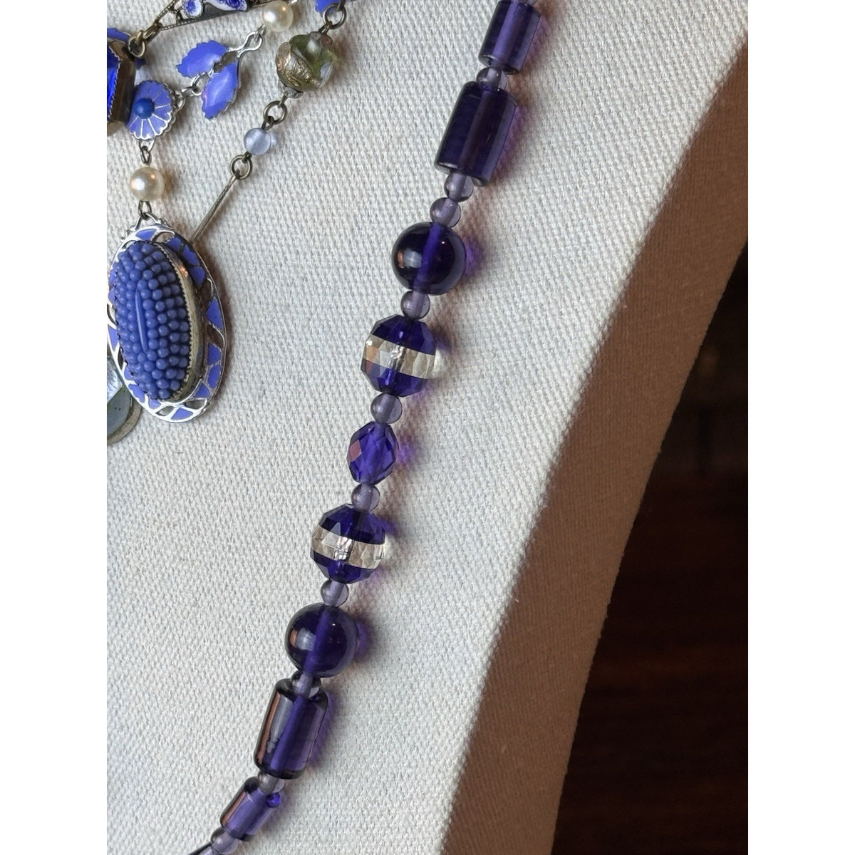 Art Deco Czech Purple Glass Crystal Bead Necklace Restrung 27.5” Vintage