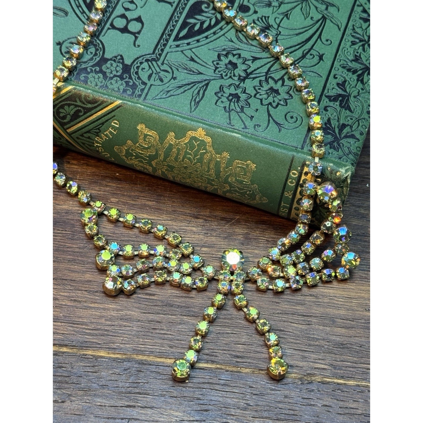 Vintage Butterfly Necklace Aurora Borealis Rhinestone Statement 15”