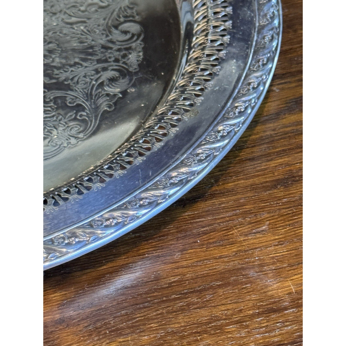 Silverplate Reticulated Charger Tray Ornate Engraved Tennis Trophy 1972 12”