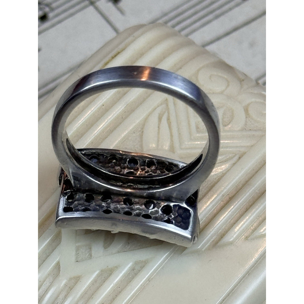 Sterling Silver Blue Clear Rhinestone Statement Ring Vintage 925 Size 7