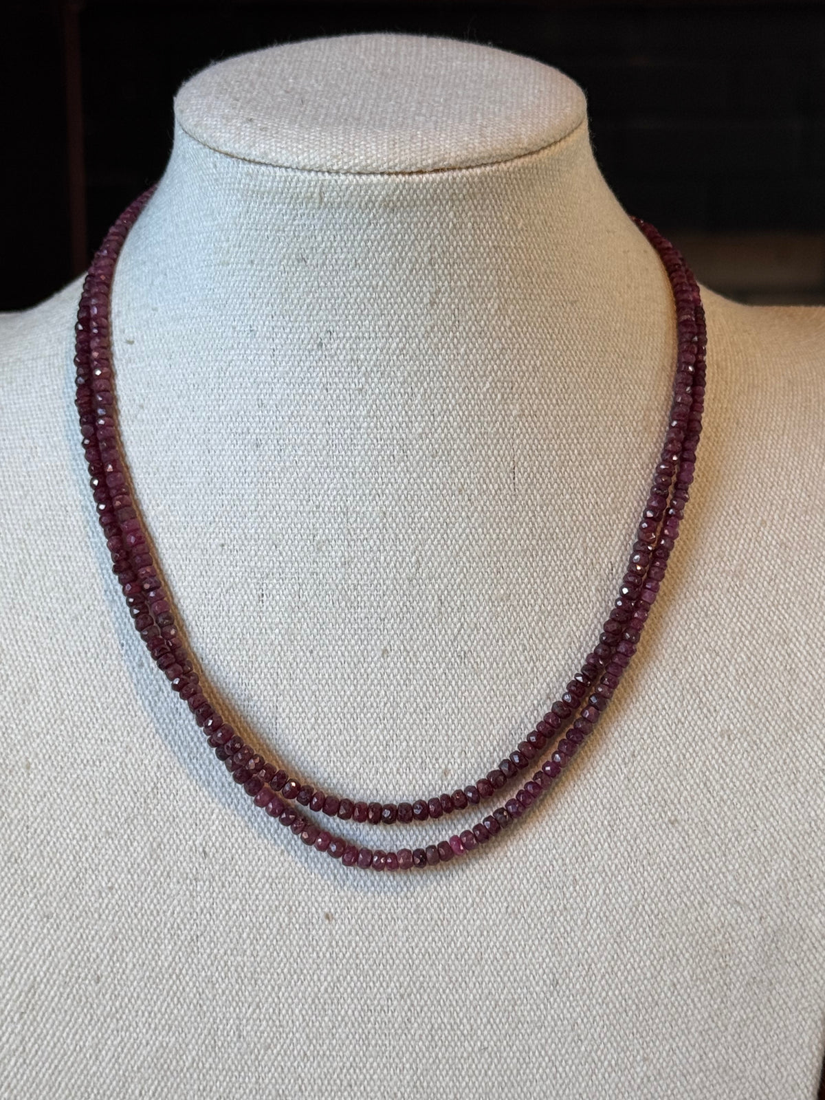 Ruby Necklace Double Strand Faceted Gemstone 925 Sterling Magnetic Clasp 18”