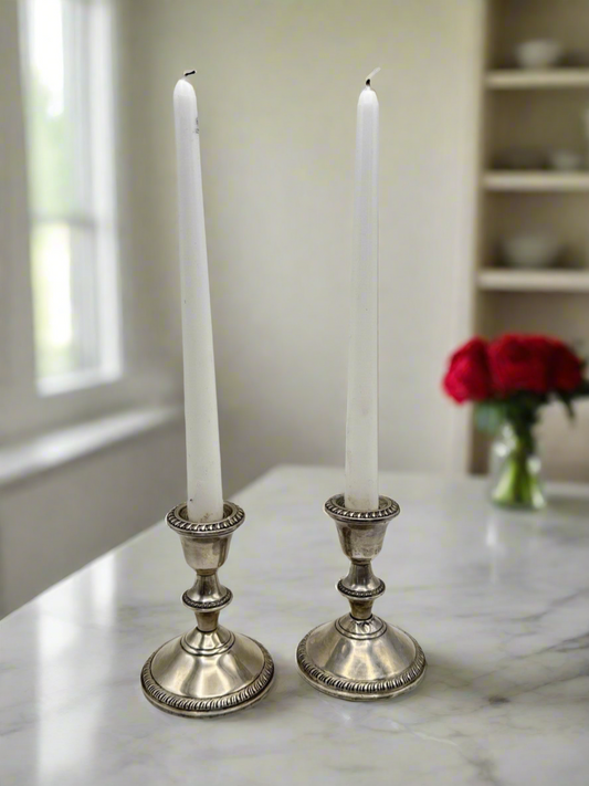 Sterling Silver Weighted Candlestick PAIR circa 4.5”h AS IS‼️