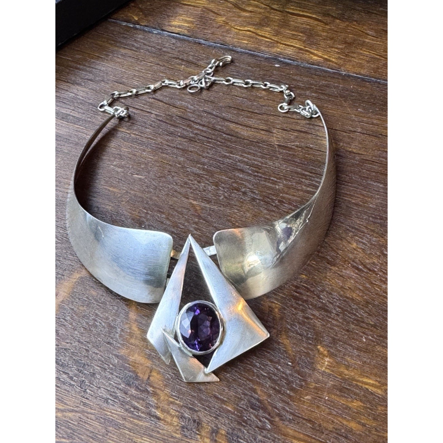Vintage SUNRISE Necklace Sterling Southwestern Purple Stone Collar 16.5”