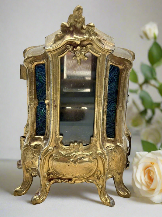 Antique French Style Jewelry Box Curio With Stained Glass MINIATURE