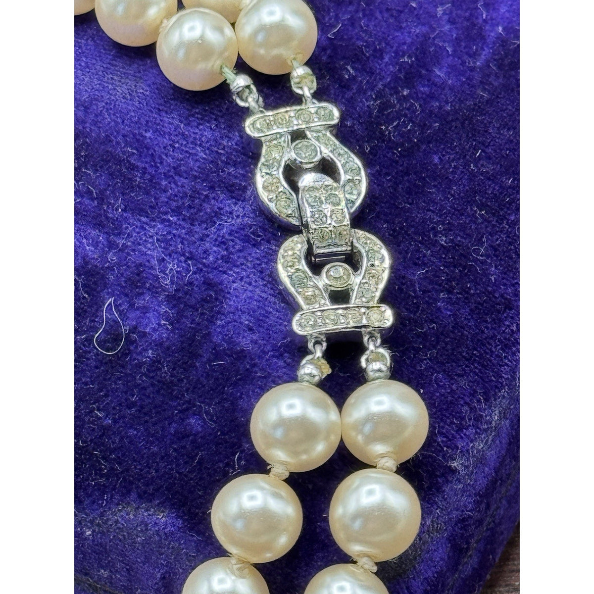 Vintage Crown Trifari Faux Pearl Double Strand Choker Anklet 12” SMALL Signed
