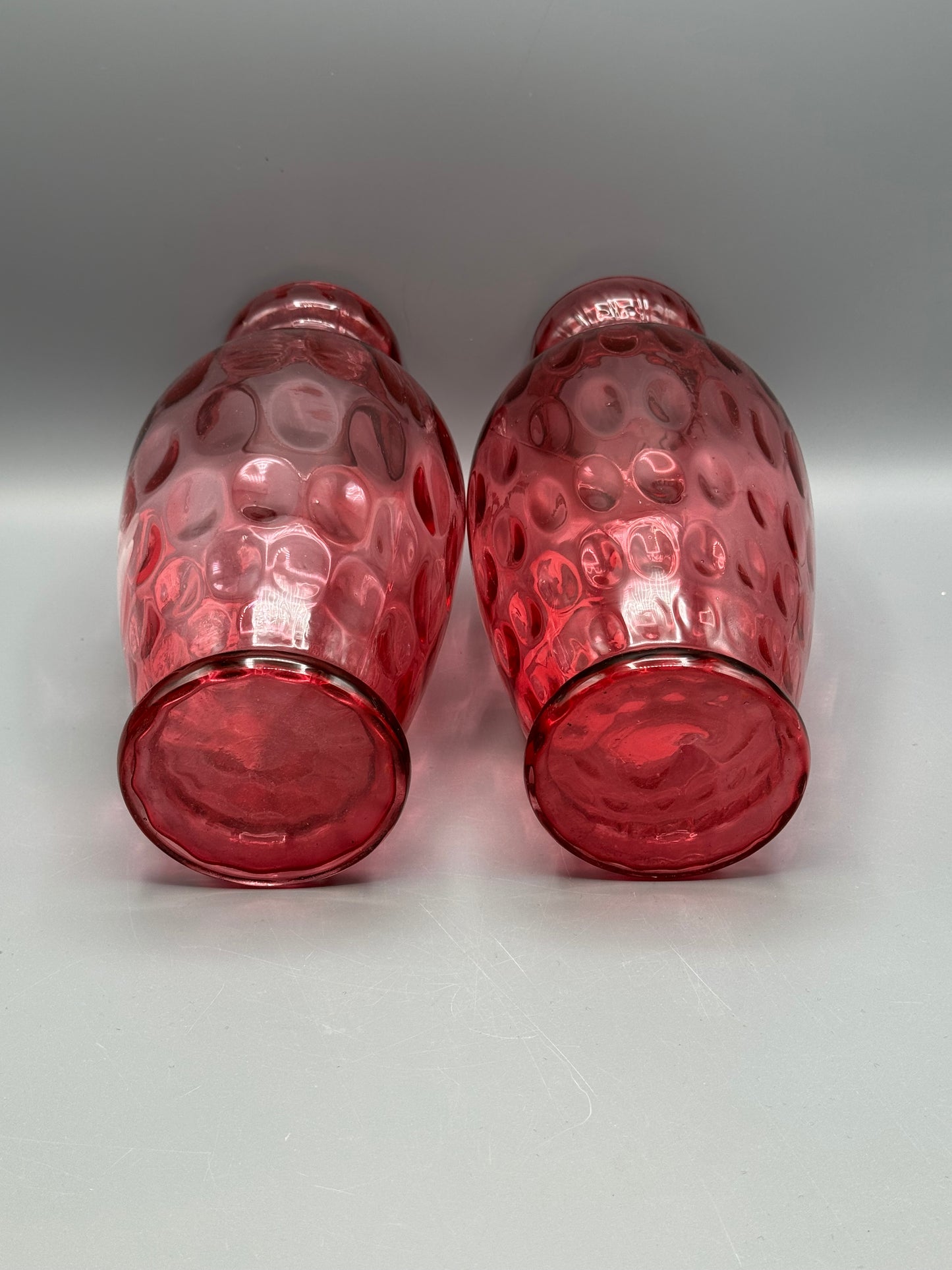 Vintage Pair Mary Gregory Style Cranberry Glass Vases Boy & Girl 10.5”