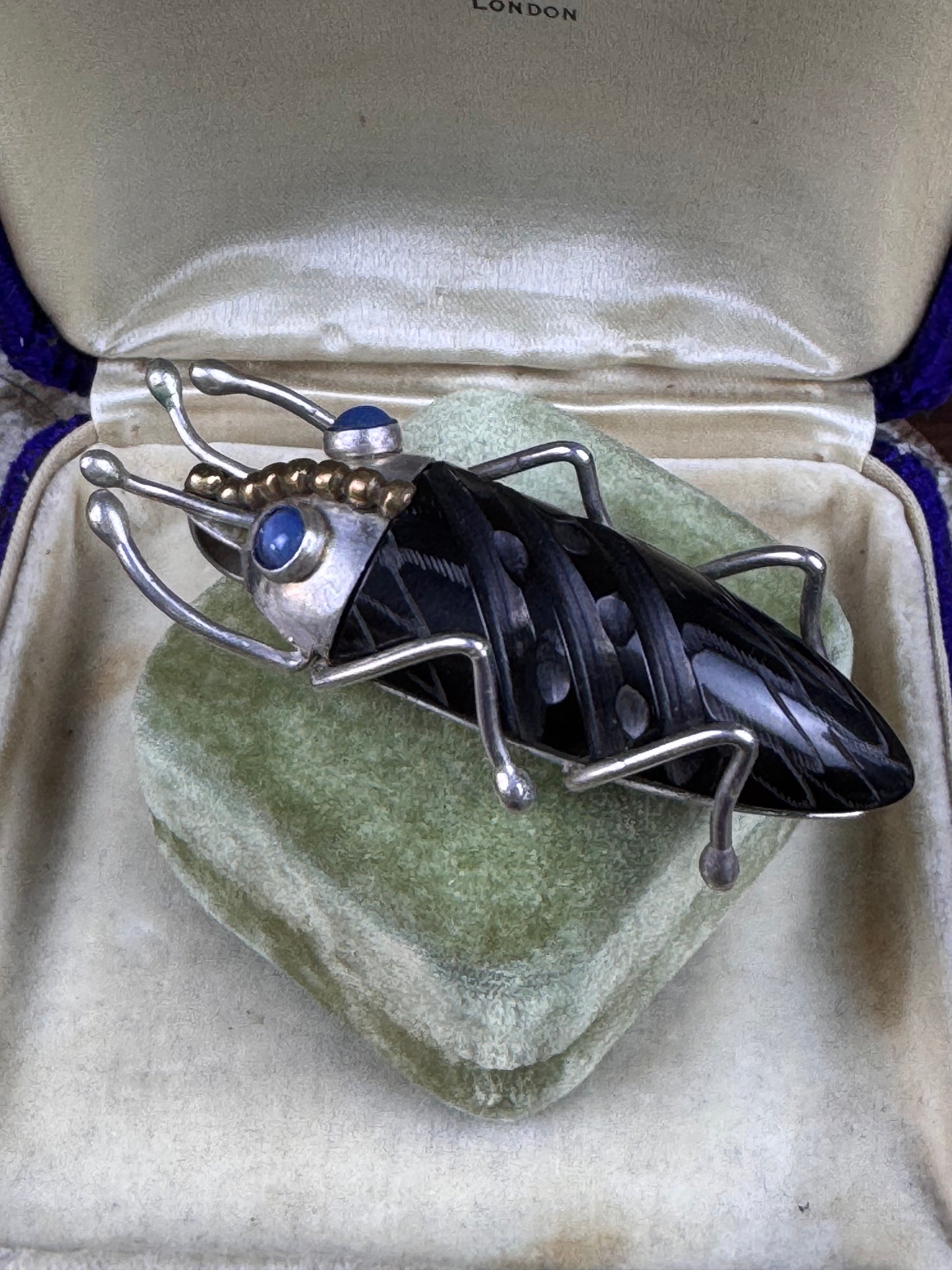 Vintage Vincent Simone Brooch Pendant Sterling Silver Bakelite Cicada Bug Figural 2.5”