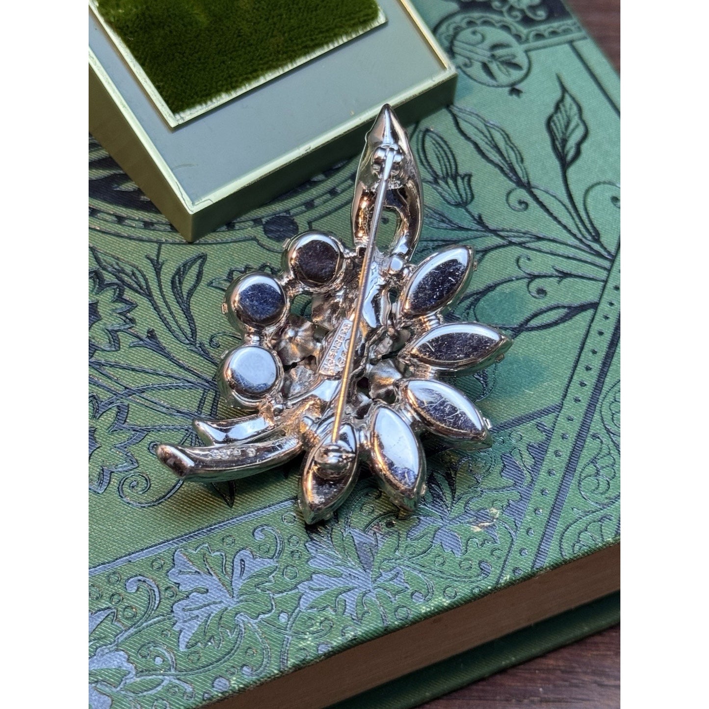 Eisenberg Ice Pink Rhinestone Floral Brooch Silver Tone Vintage Signed 2.5”