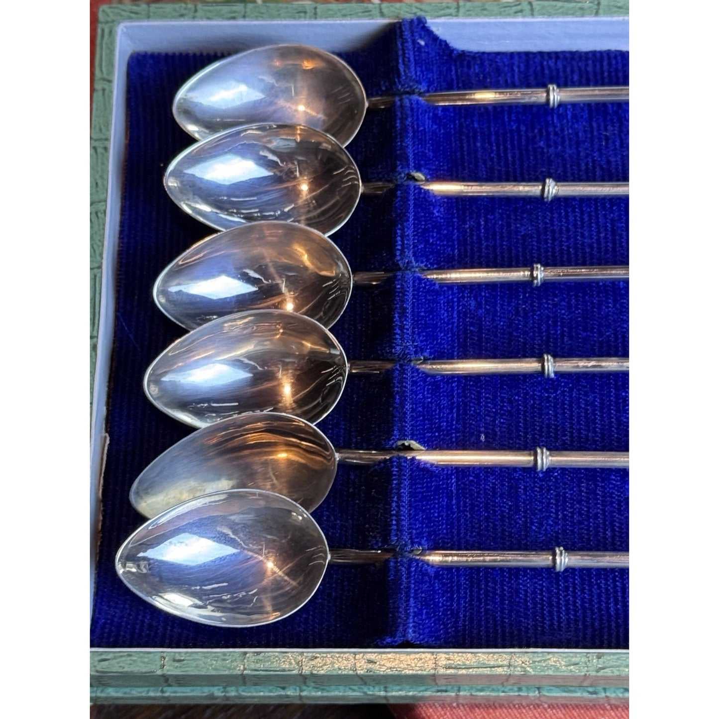 Silver Cocktail Straw Spoons 950 Sterling Bamboo Handle Asian Charms Set VINTAGE