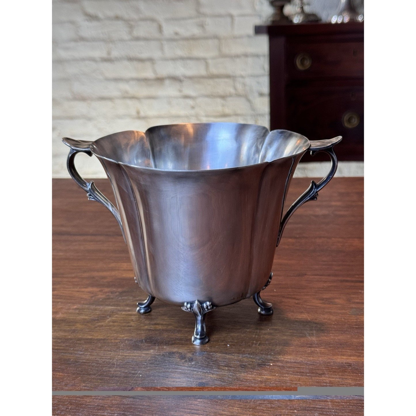 Vintage Silverplate Ice Bucket Footed Floral 8.25”