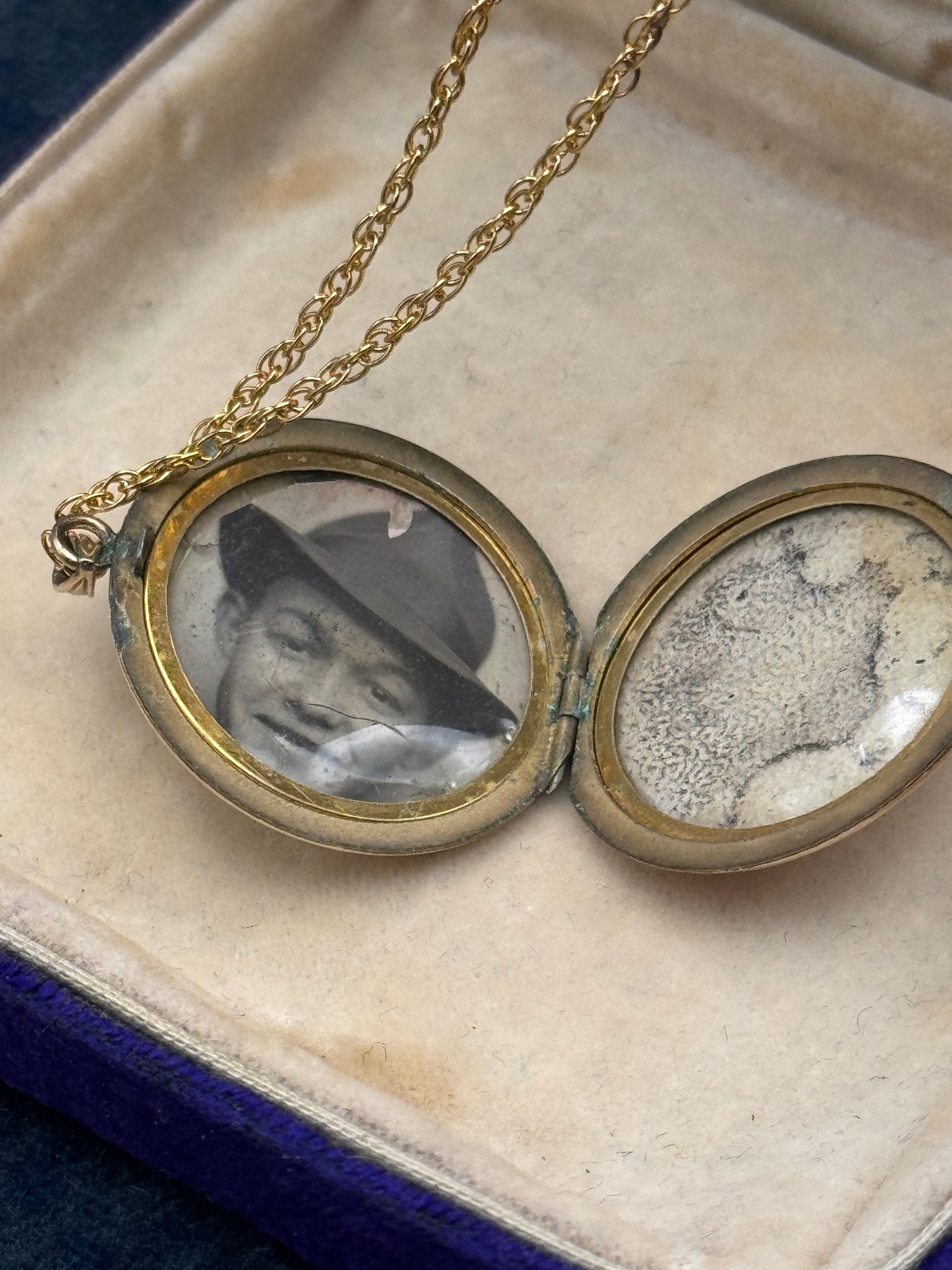 Antique Gold Filled Locket Floral Repoussé Sterling Vermeil Chain 19.5”