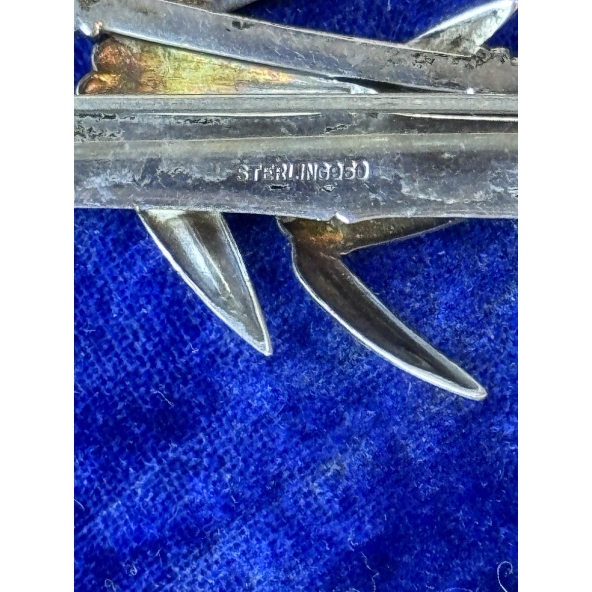Vintage Sterling Silver Bamboo Brooch 3” Figural Nature Trombone Clasp