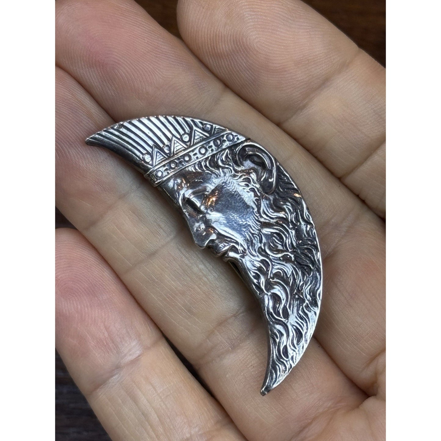 Sterling Silver Brooch 2” GFMW Man in the Moon Crescent Celestial Figural Pin