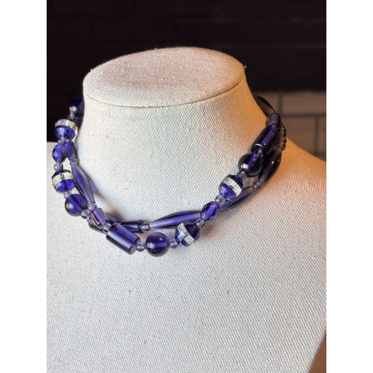 Art Deco Czech Purple Glass Crystal Bead Necklace Restrung 27.5” Vintage