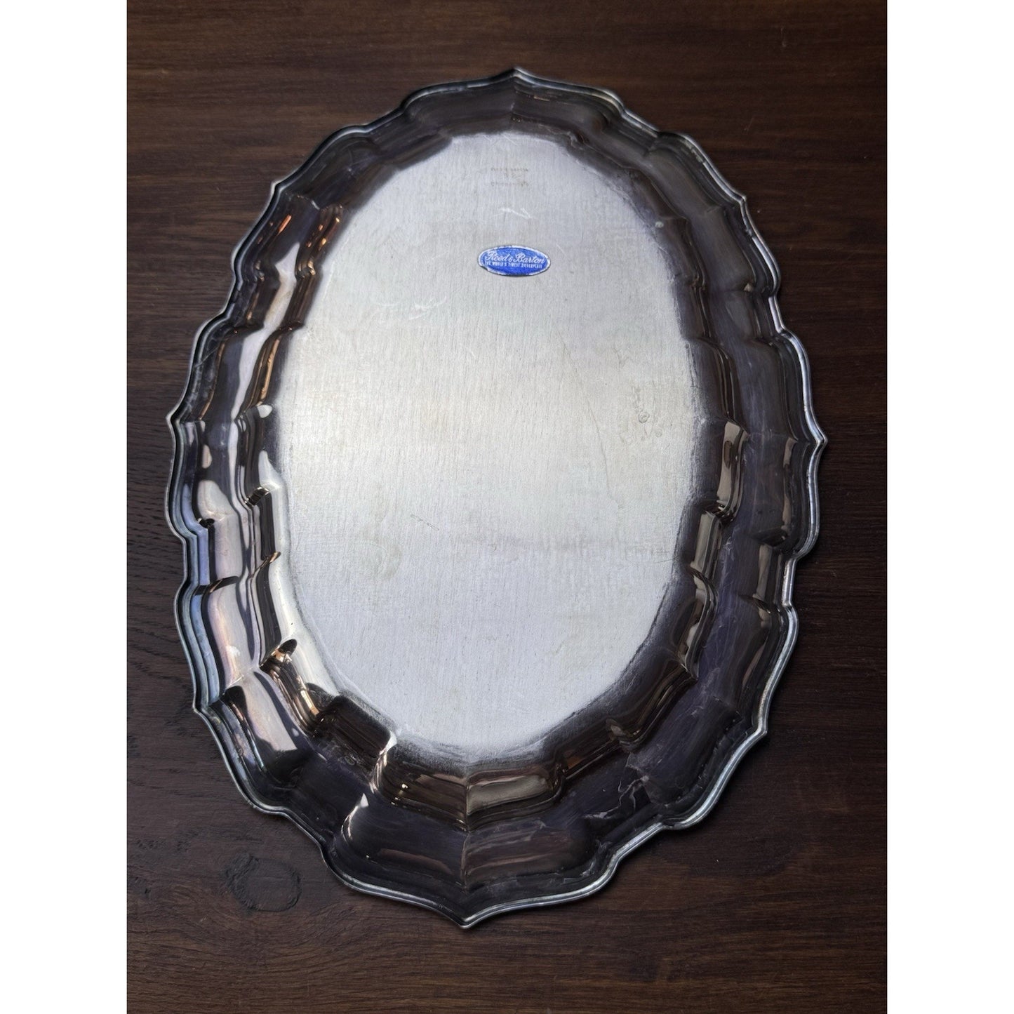 Silverplate Oval Serving Tray Reed & Barton Chippendale 15.25”