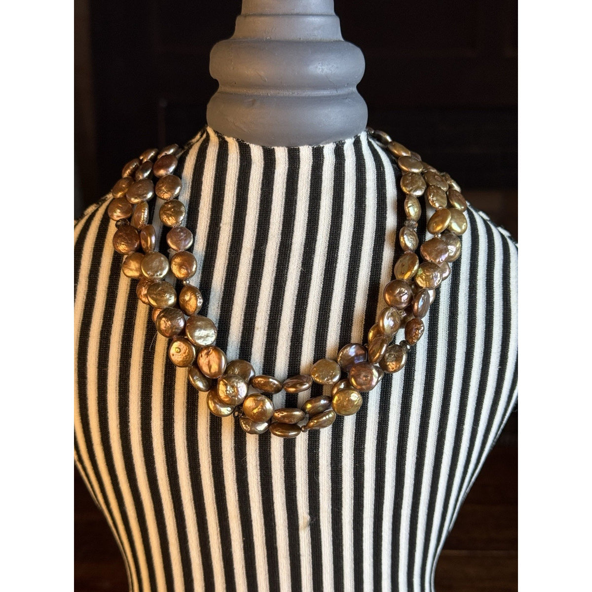 Silpada Bronze Coin Pearl Necklace 3 Strand Sterling Silver 11mm Extender 18”