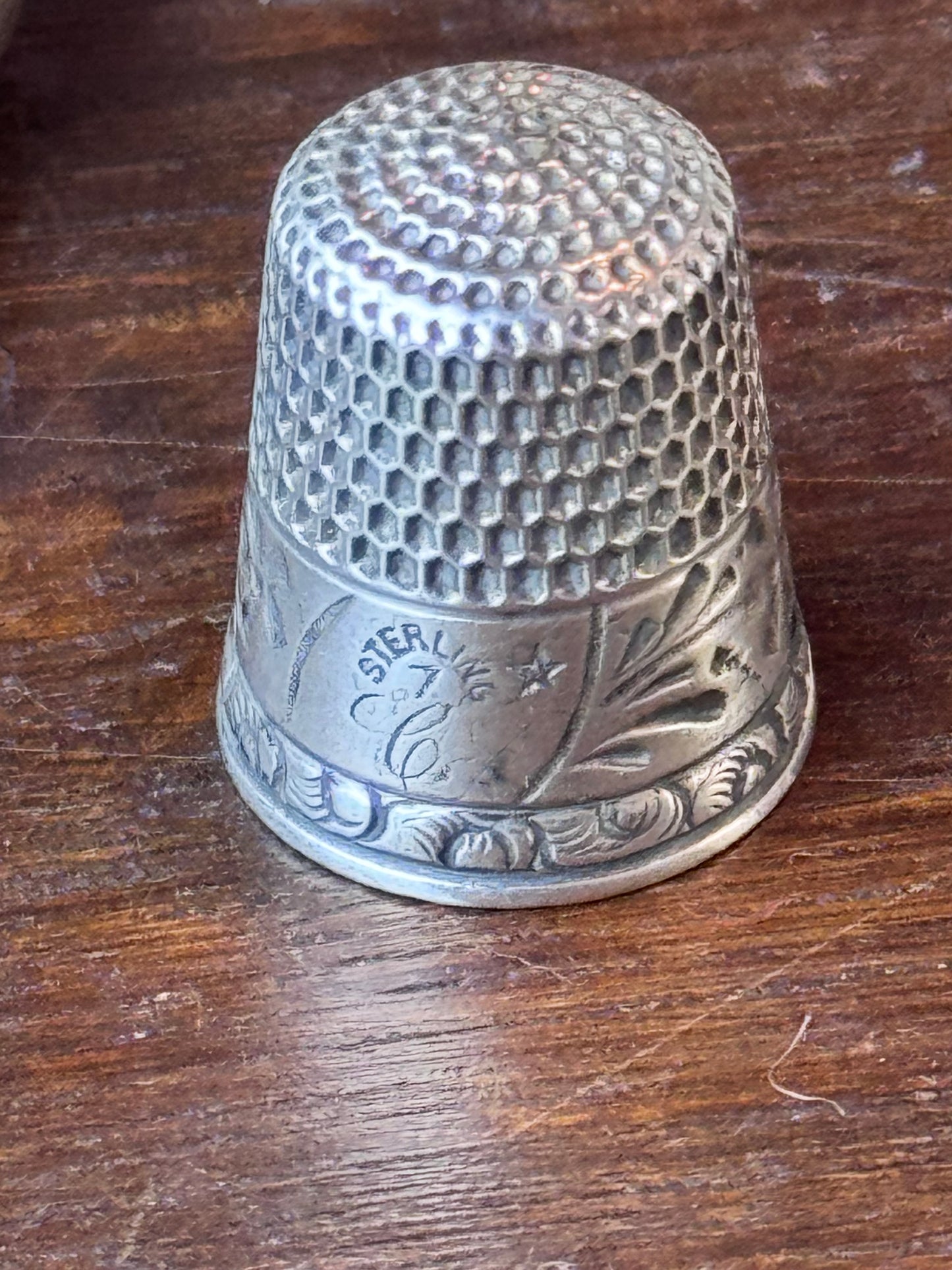 Antique Sterling Silver Chatelaine Mirror Needle Case Thimble 1911 Birmingham 8”