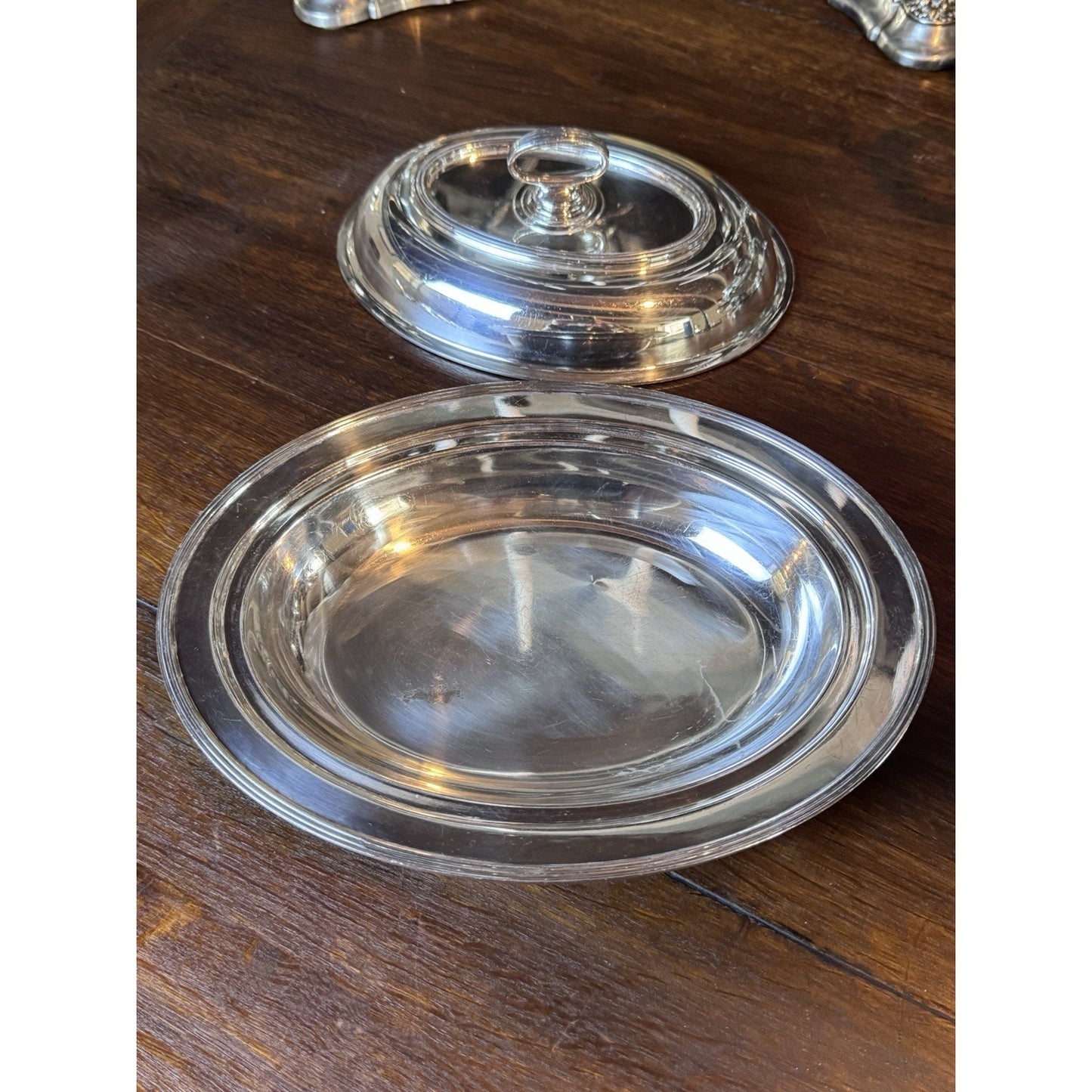 Silverplate Covered Serving Dish on Nickel with Removable Handle