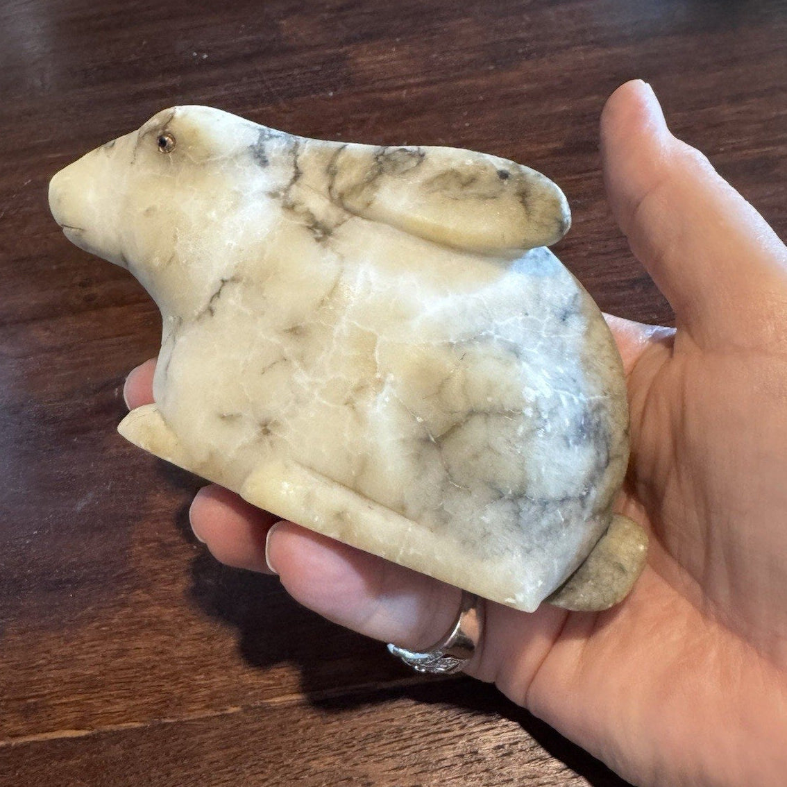 Alabaster Rabbit Figurine Hand Carved Marble Stone Bunny Sculpture 5.5”