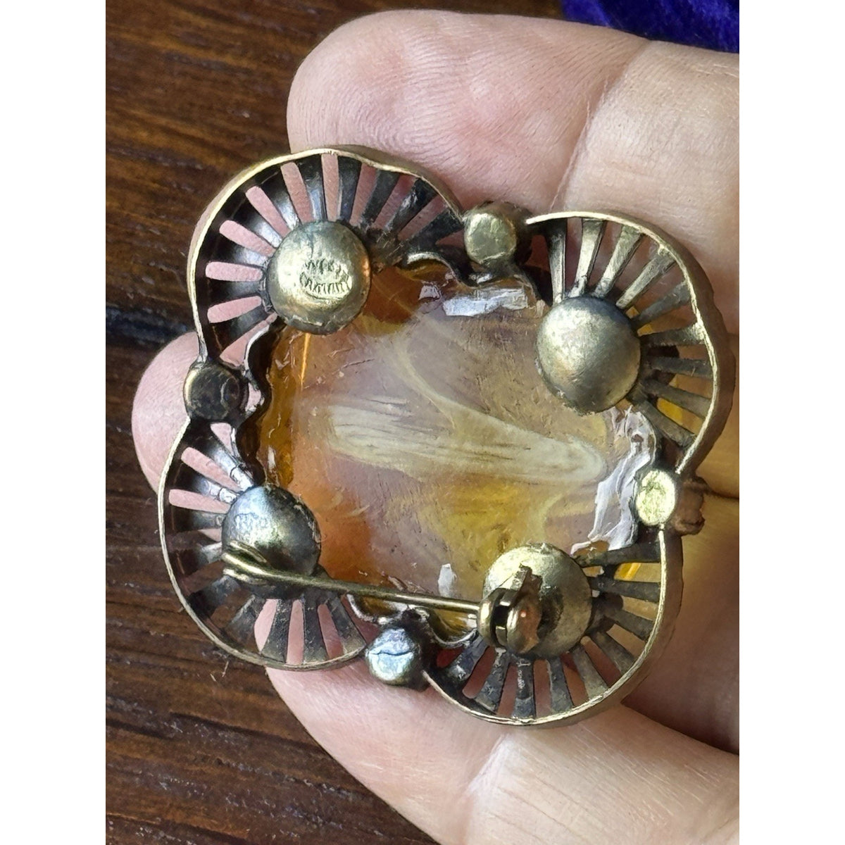 Vintage Lucite Rhinestone Brooch WEST GERMANY 1.5”