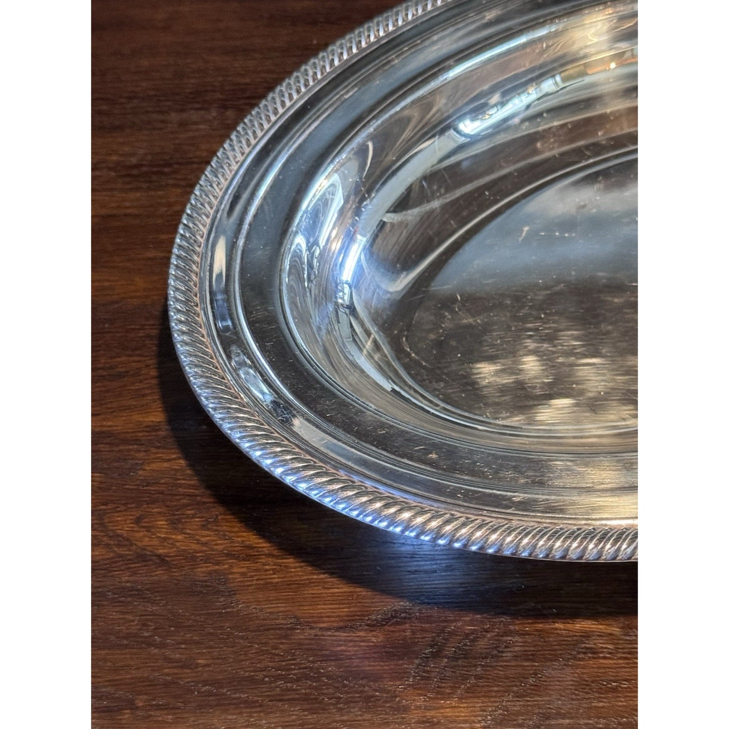 Silverplate Oval Serving Bowl Rope Edge Bread Fruit Centerpiece Dish 12” Vintage