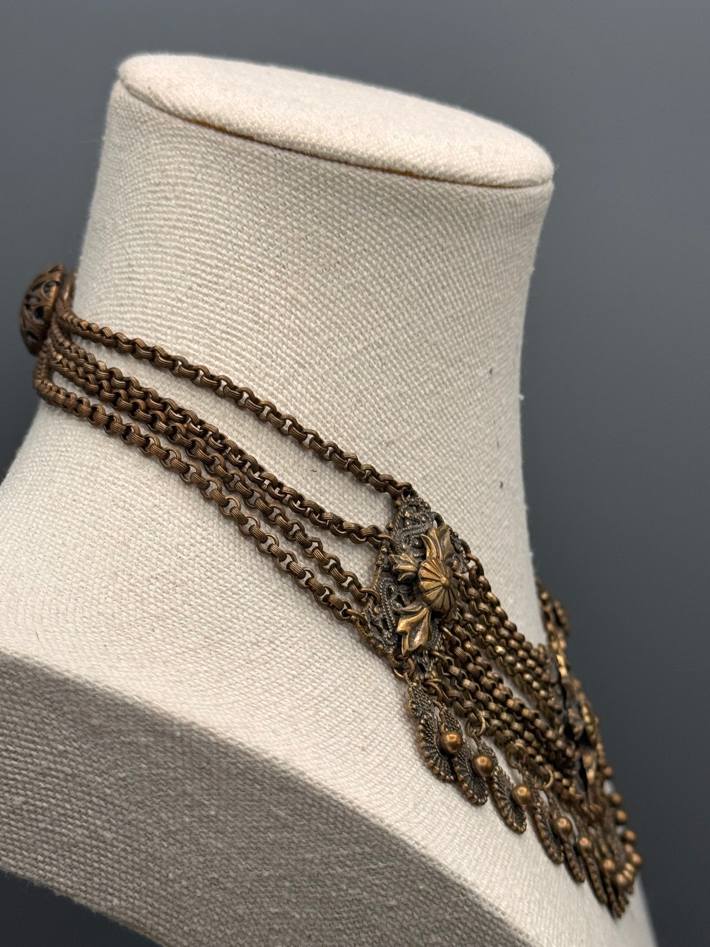 Vintage Festoon Necklace Brass Tone Multi Chain Dangle Statement 16”
