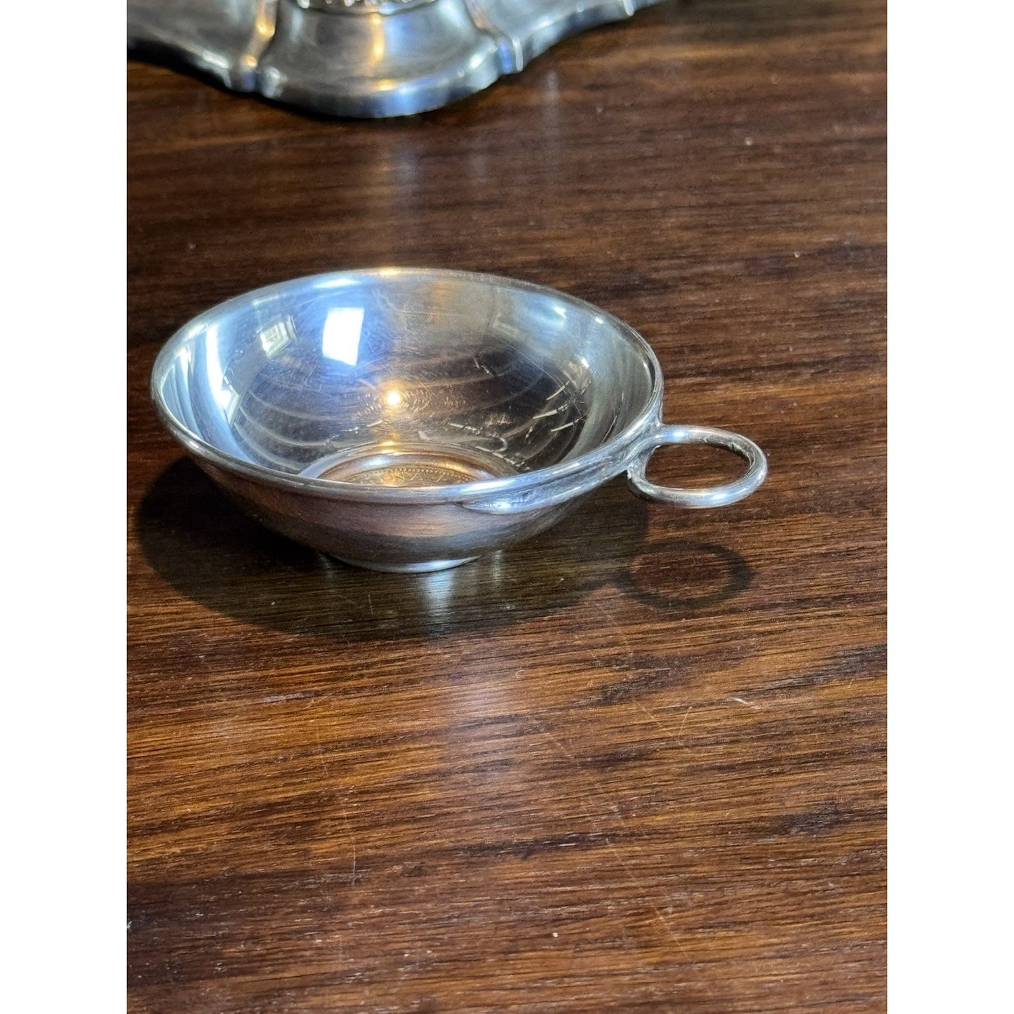English Silverplate Wine Taster Tastevin 1957 Half Crown Coin Queen Elizabeth II