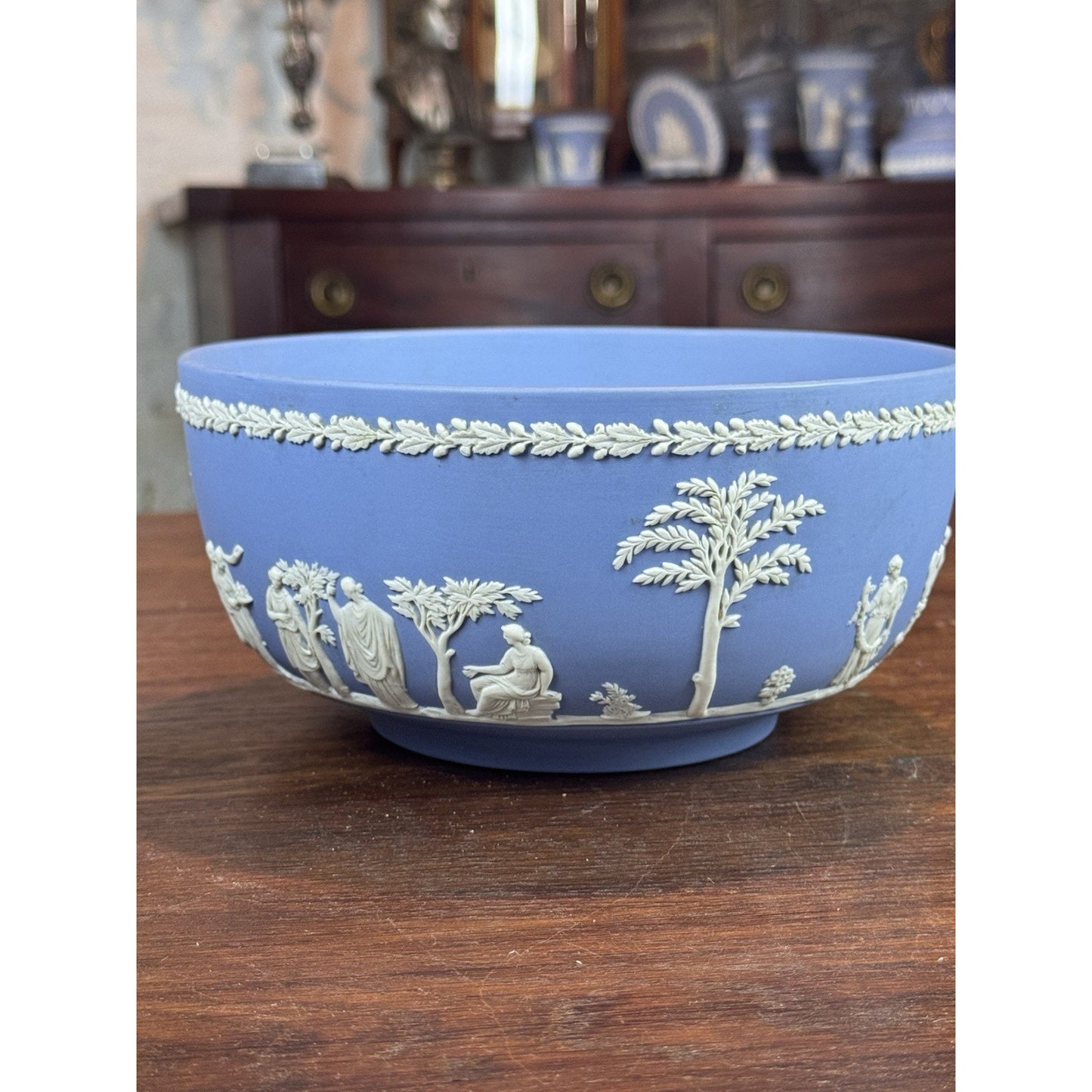 Vintage Wedgwood Jasperware Bowl Blue White Classical Figures England 8”