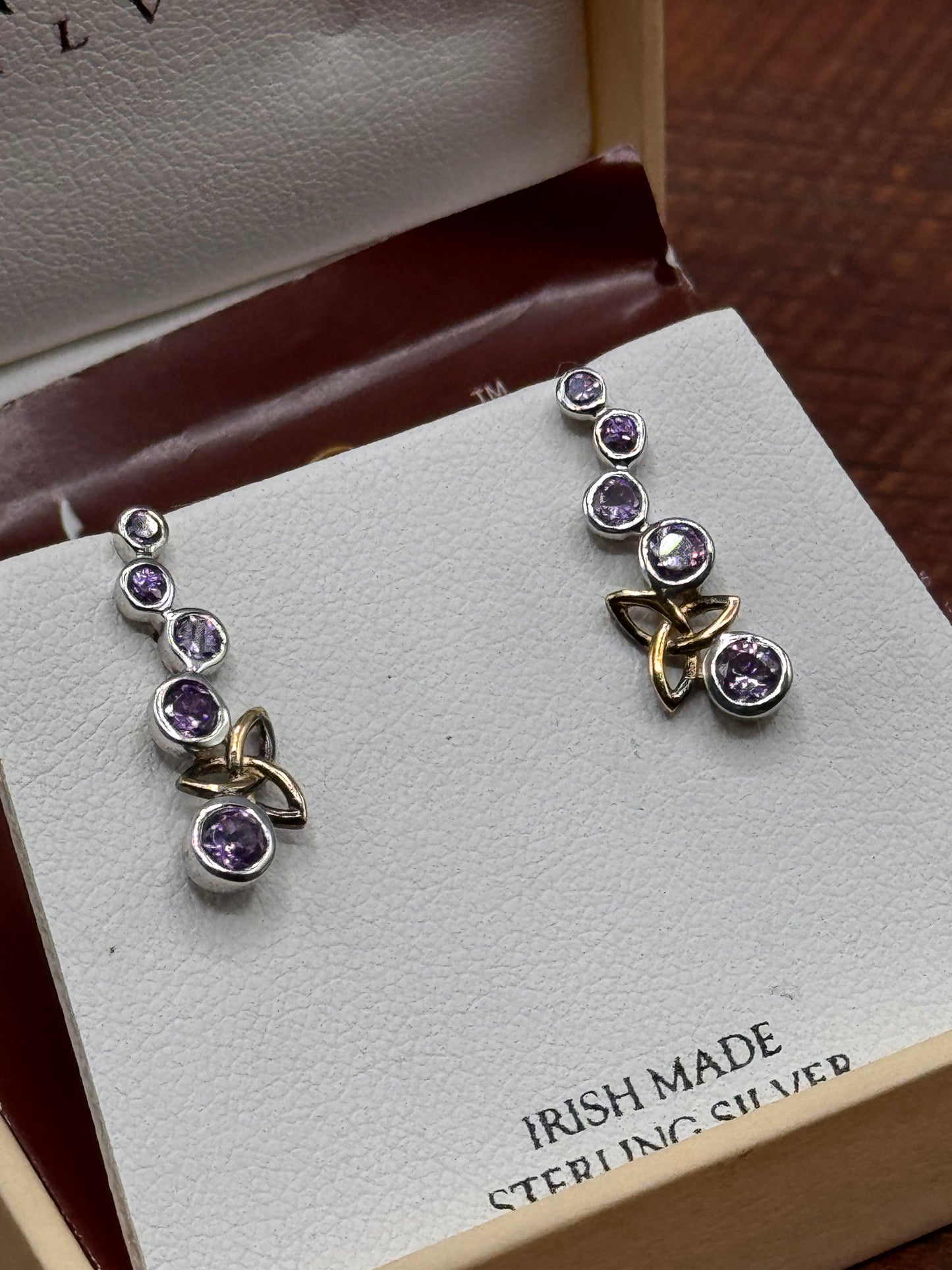 ShanOre Irish Sterling Silver Amethyst Trinity Knot Drop Earrings