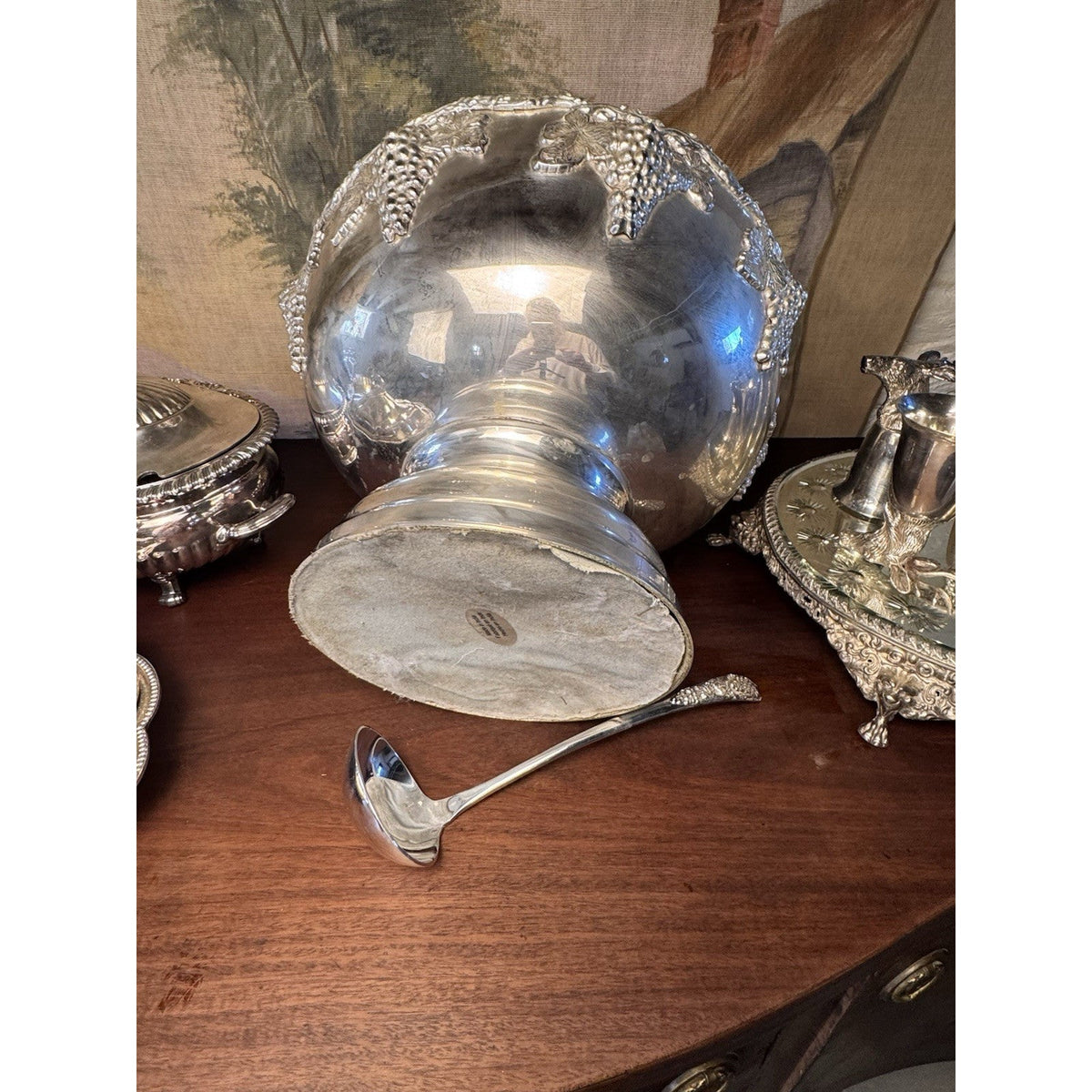Vintage Silverplate Punch Bowl Grape Wine Champagne Cooler 15.5”