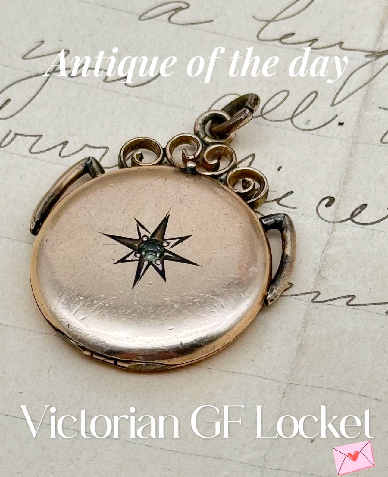 Antique Victorian Rose Gold Filled Photo Locket Star Scroll Work On Top