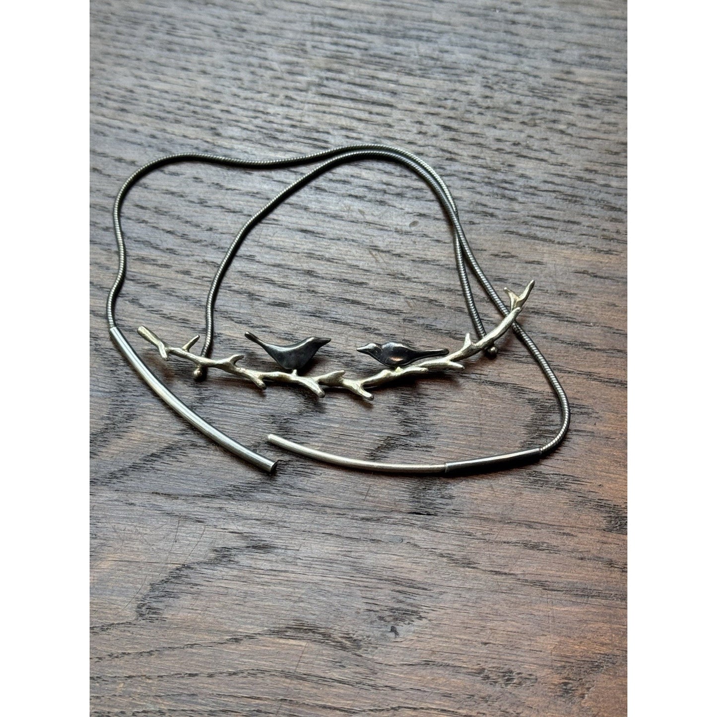 Sterling Bird Necklace 17” Modernist Birds on Branch Pendant 3.25” 925