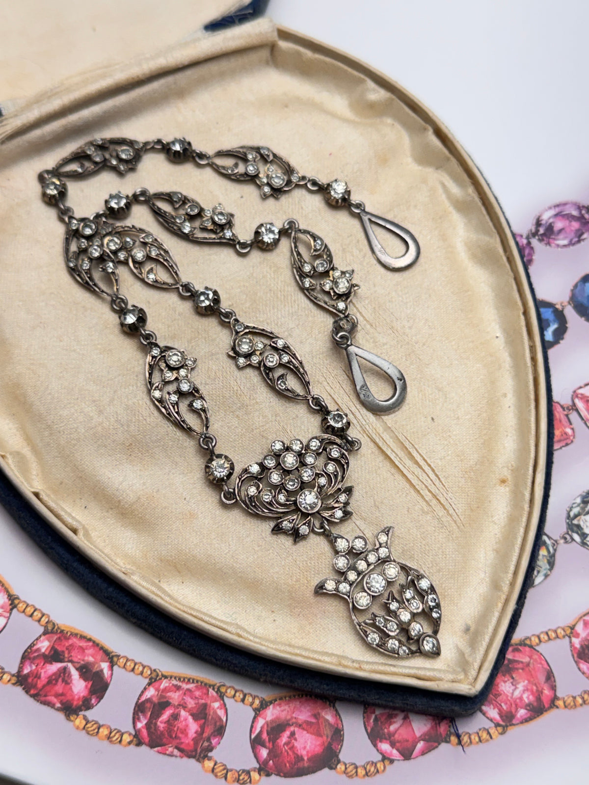 FRENCH Georgian Style Crown Saint Esprit Antique Foiled Paste Festoon Necklace