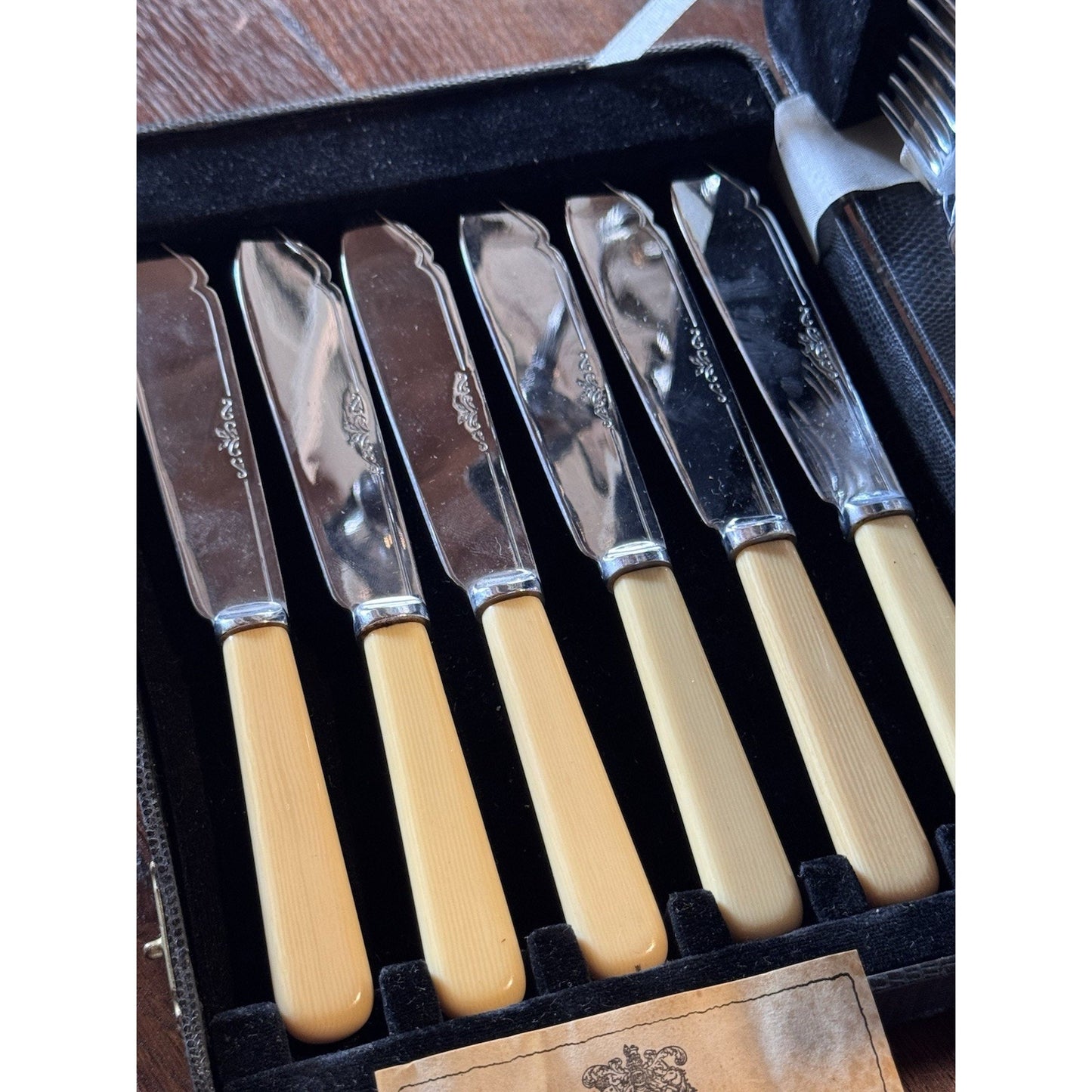 Sheffield Fish Knives & Forks Celluloid Handles Chrome Nickel Silver Boxed Set