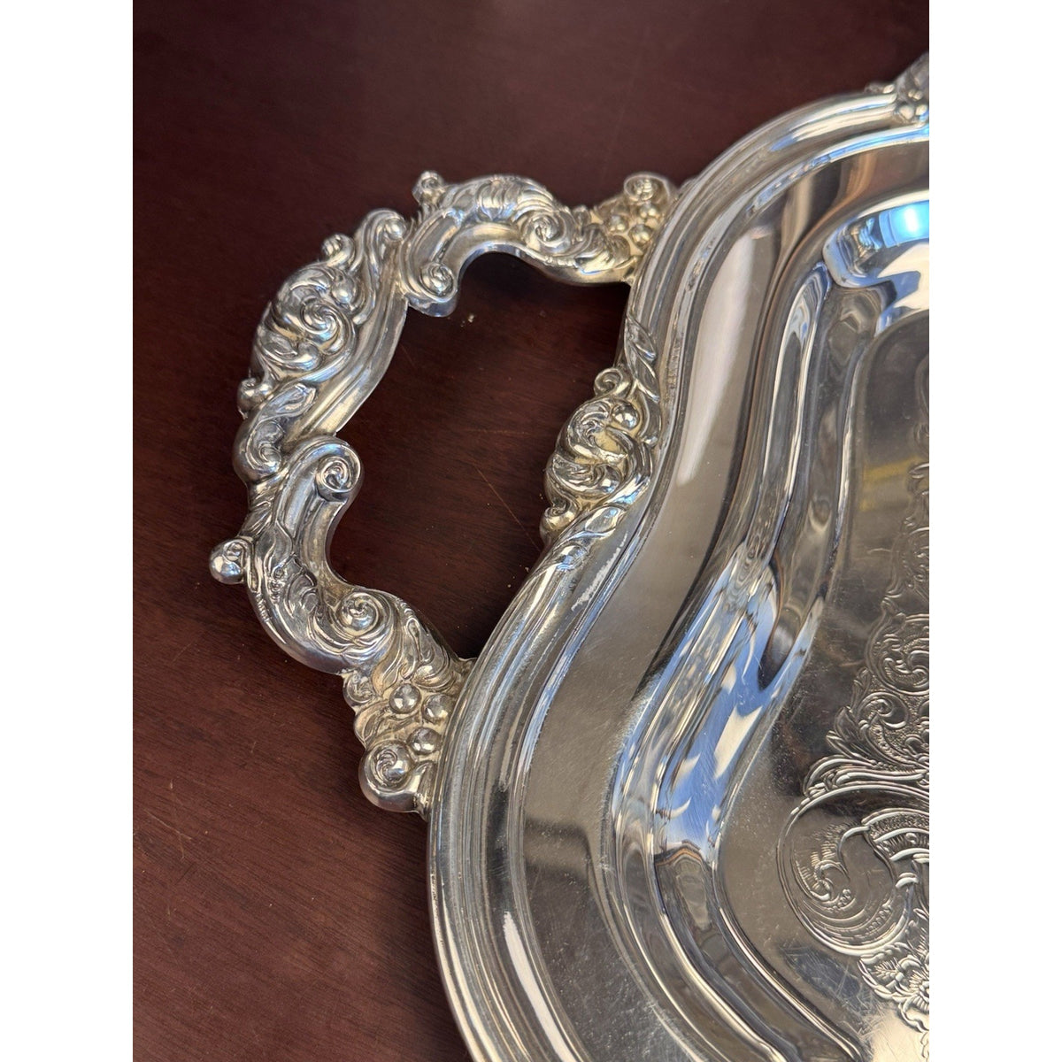 LARGE Silverplate Tray Sheffield Reproduction 31” Chased Ornate Handles