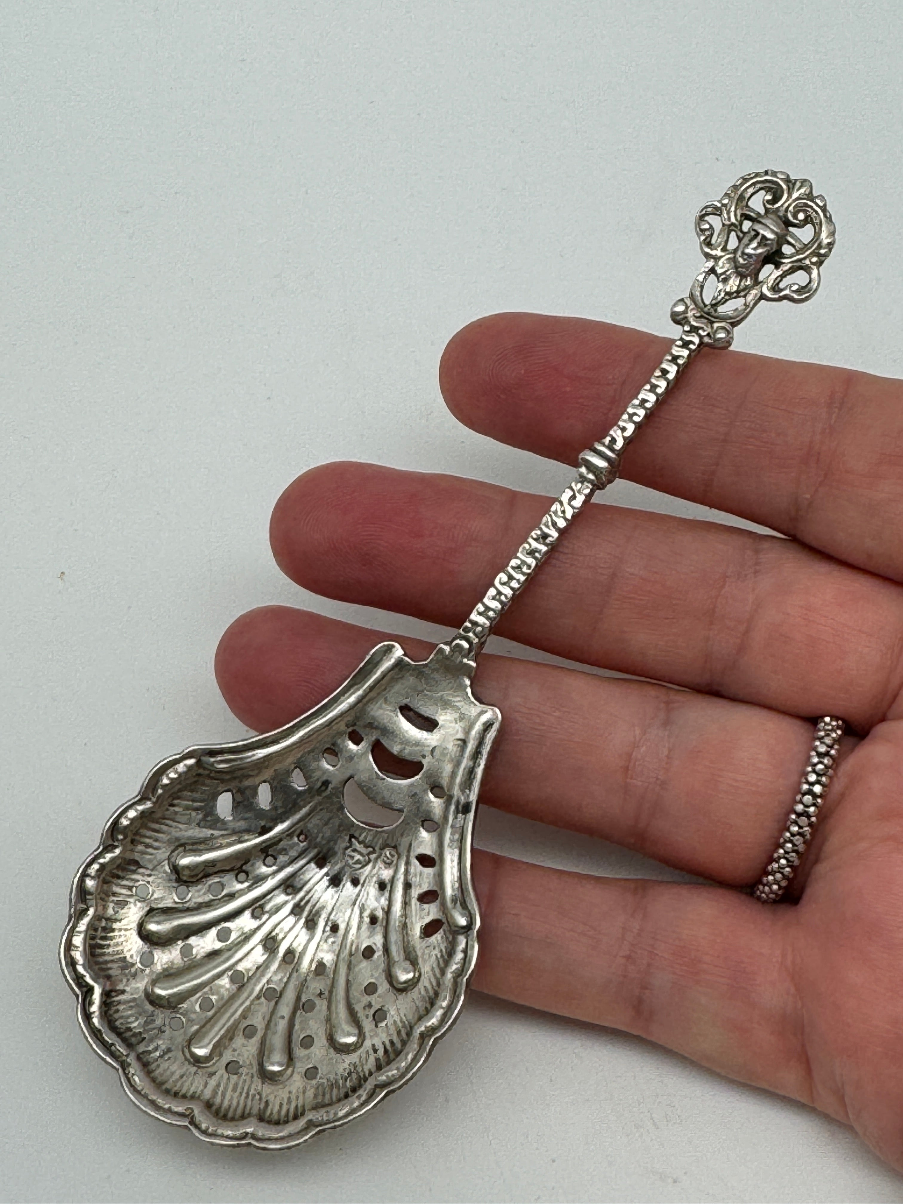 Sugar Sifter Spoon Gothic Style Slotted Shell Silverplate Antique HALL ...