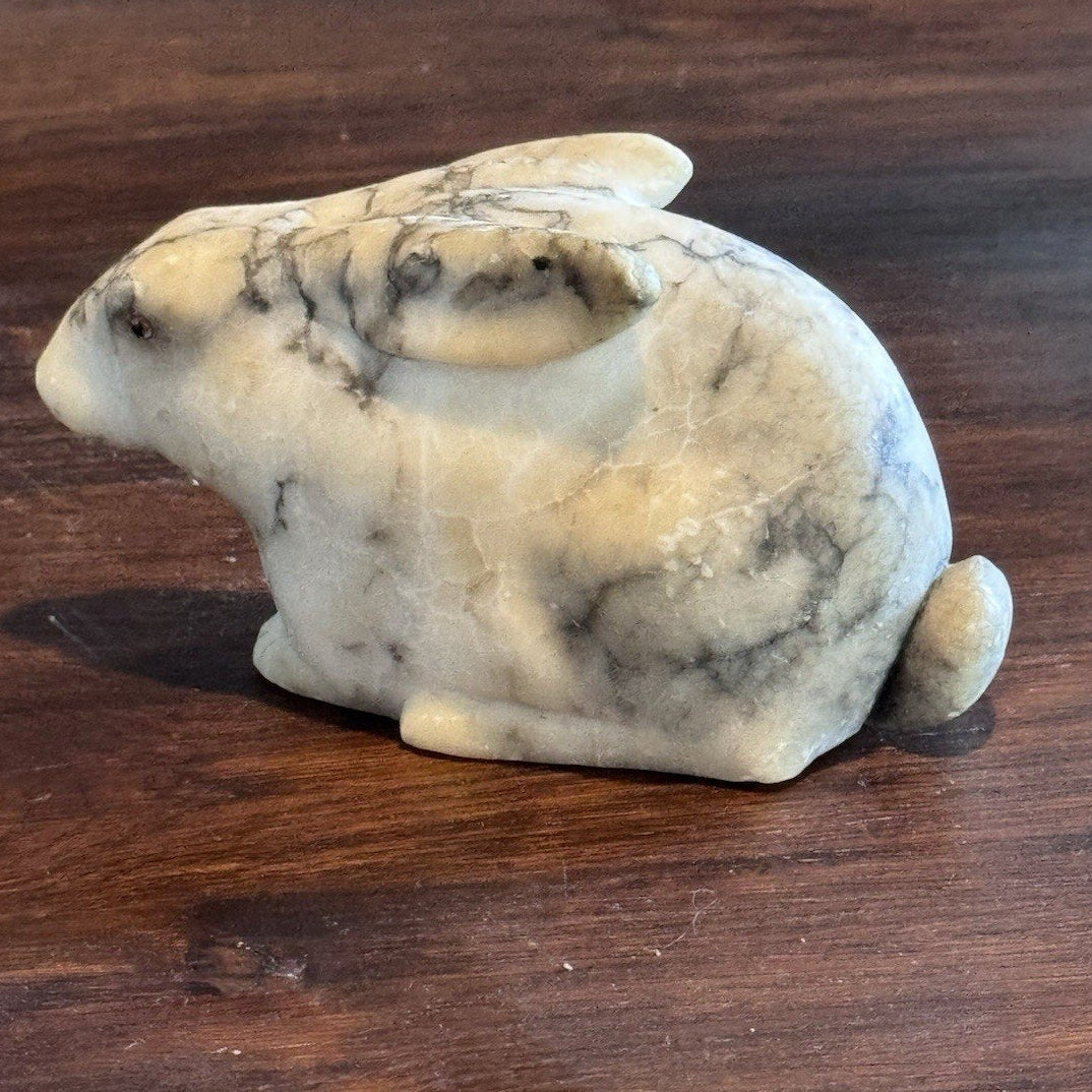 Alabaster Rabbit Figurine Hand Carved Marble Stone Bunny Sculpture 5.5”