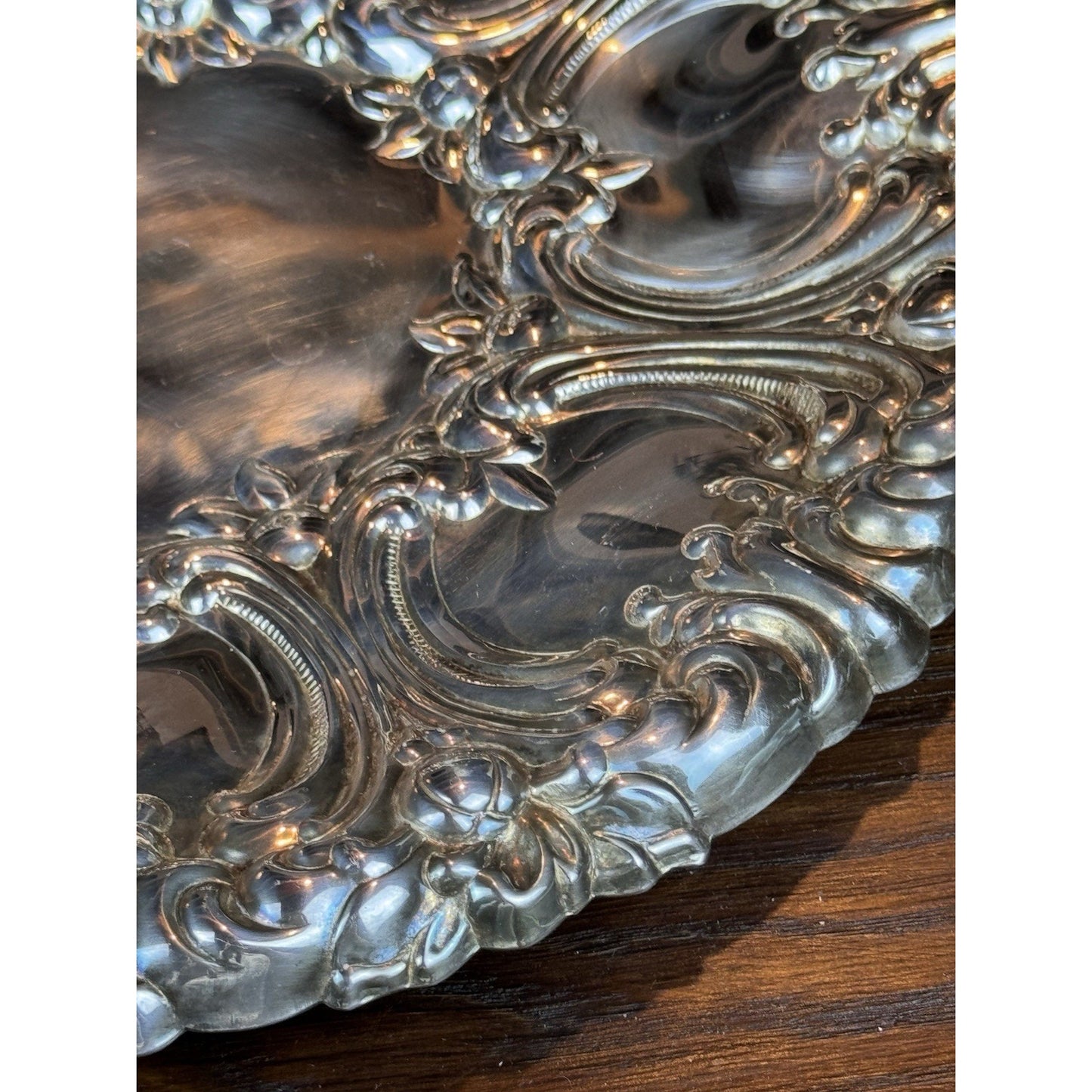 Gorham Repoussé Serving Tray Silverplate Floral Scroll Round 10.5” Vintage