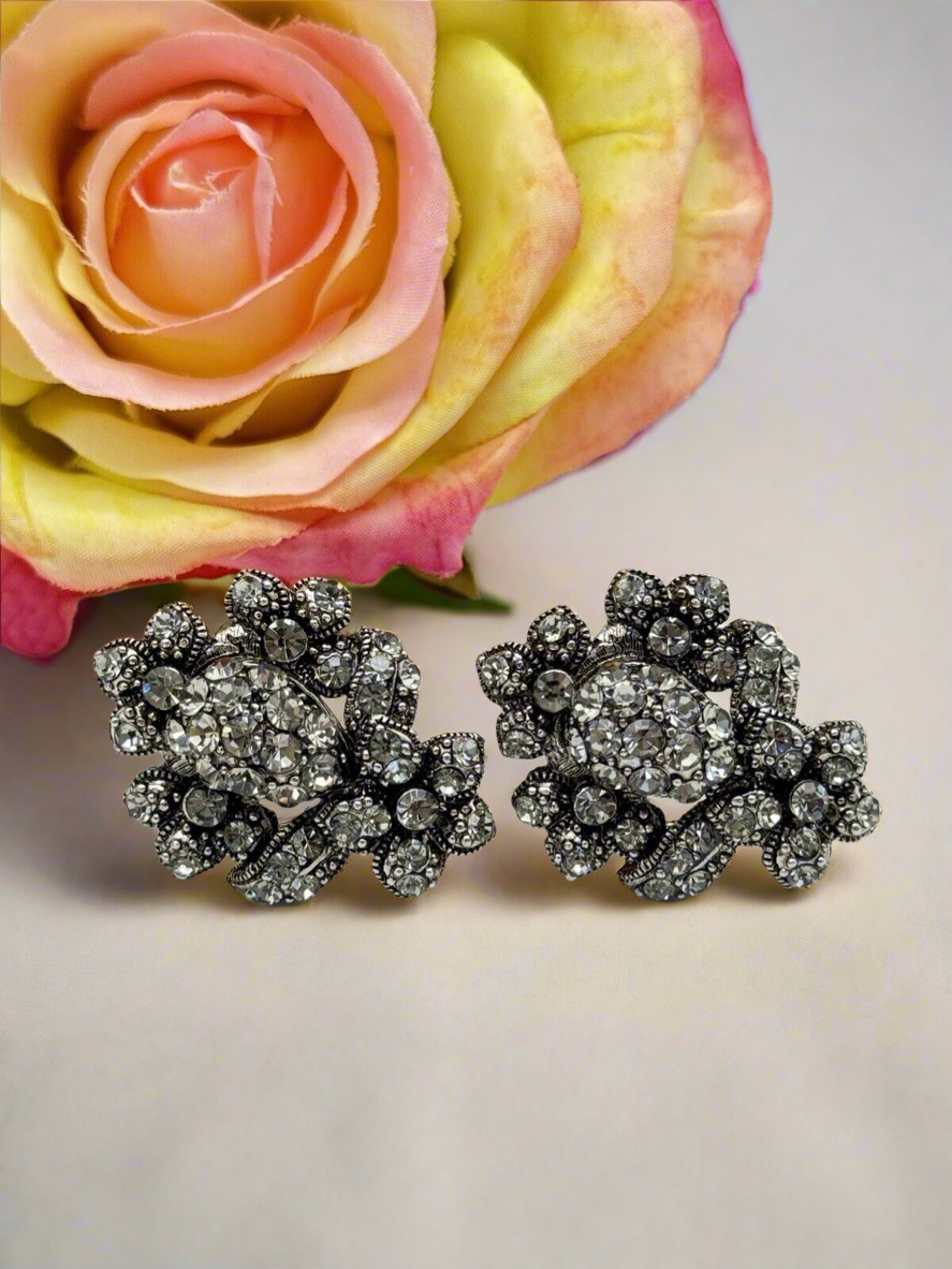 Vintage JHS Pair Rhinesetone Clip On Earrings