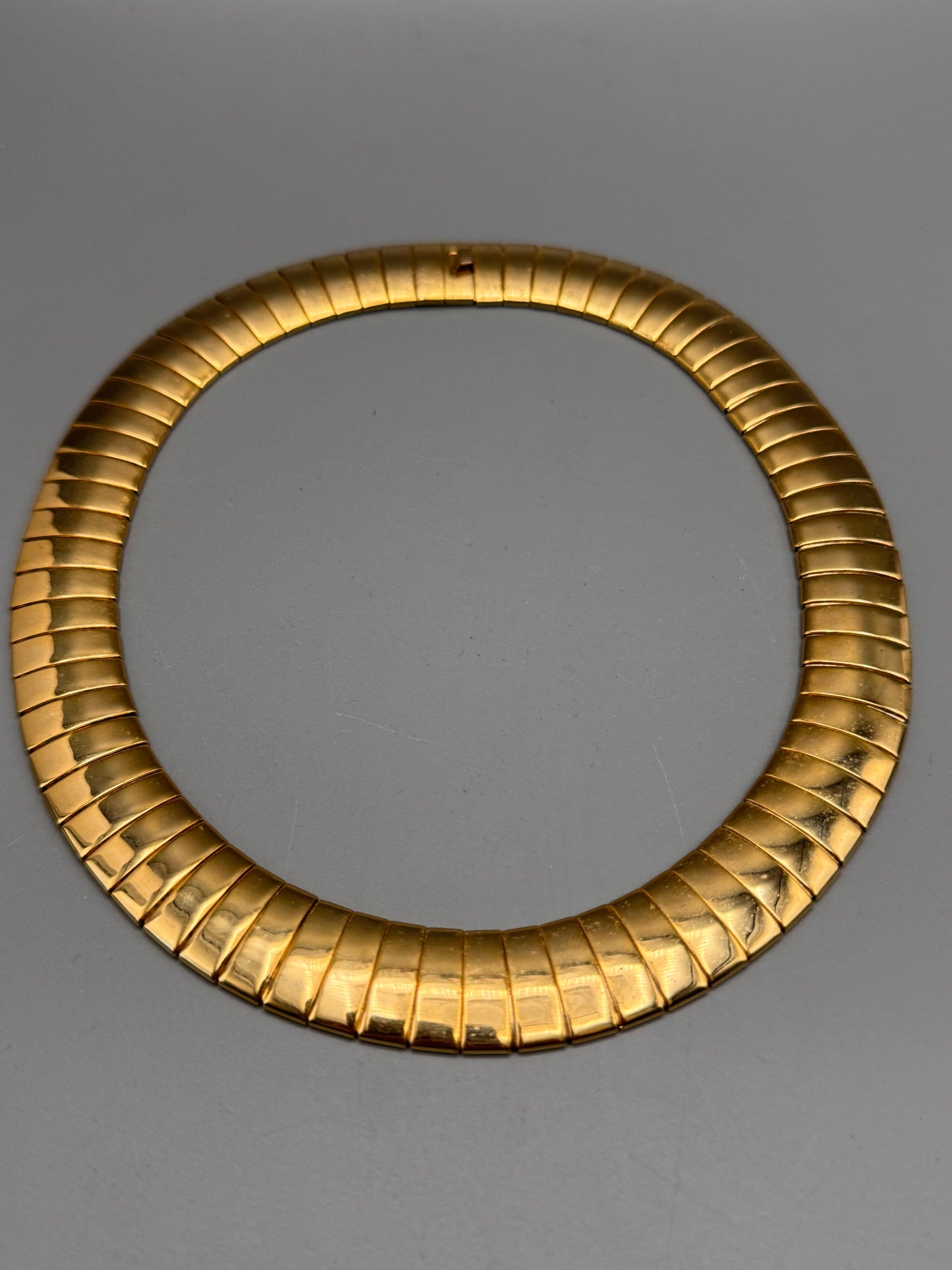 Goldtone Omega Necklace Vintage Collar Choker 15.5” Wide Statement