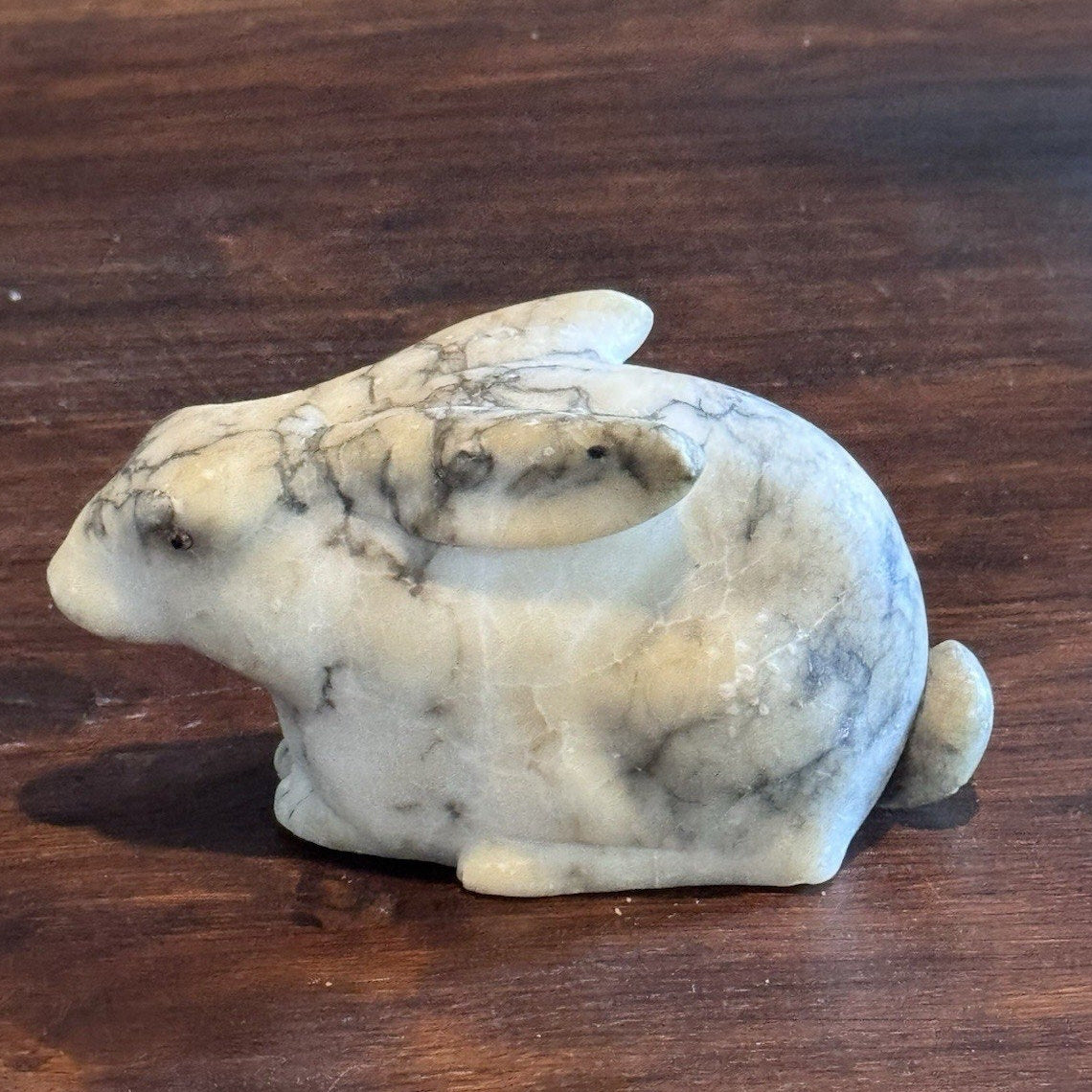 Alabaster Rabbit Figurine Hand Carved Marble Stone Bunny Sculpture 5.5”