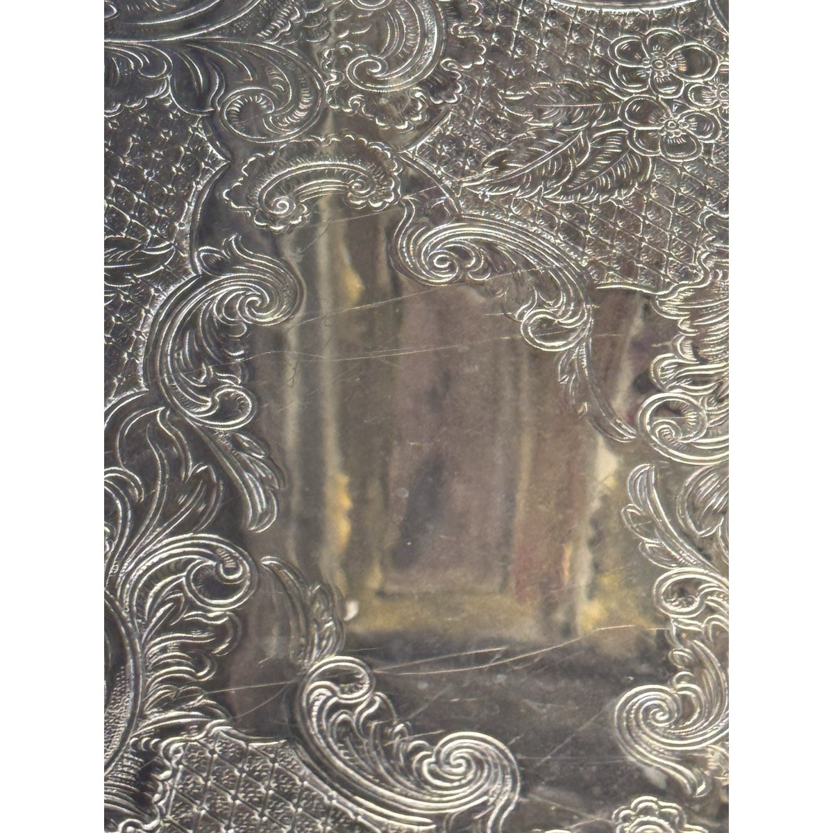 Silverplate Serving Tray Large Footed Serpentine Handled Shell Chased VINTAGE