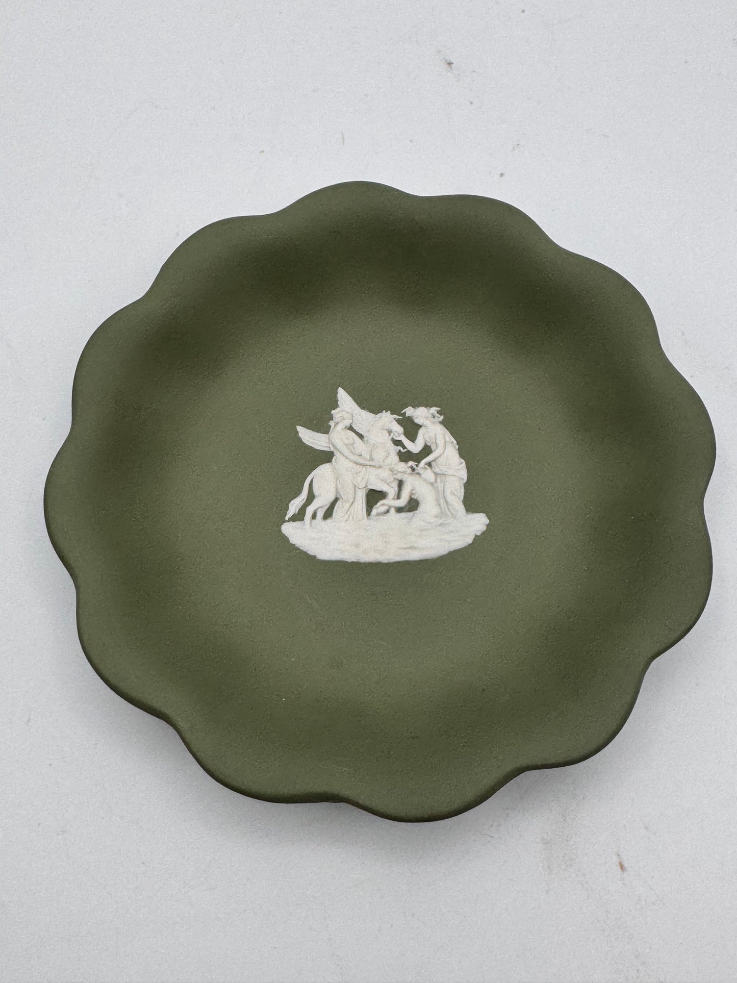 1955 Wedgwood Green Jasperware Mythological Trinket Dish England