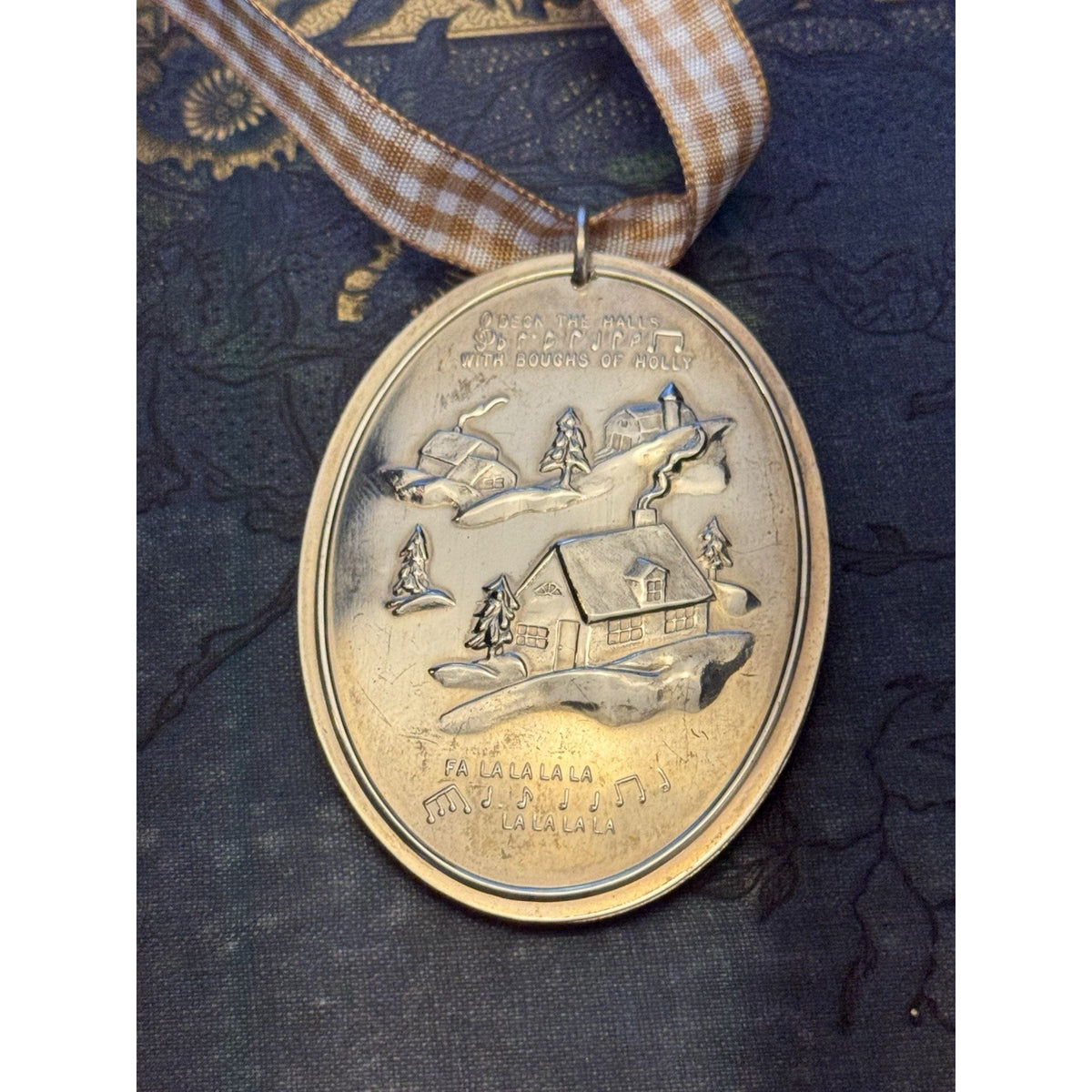 Sterling Silver Ornament Towle 1979 Holly Deck The Halls Christmas 2.5” x 1.75”