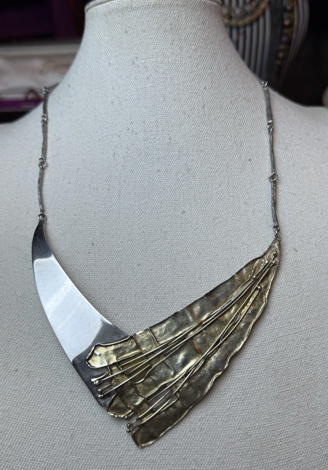 Avi Soffer 925 Sterling Modernist Necklace Israel Mixed Metal 20” Signed